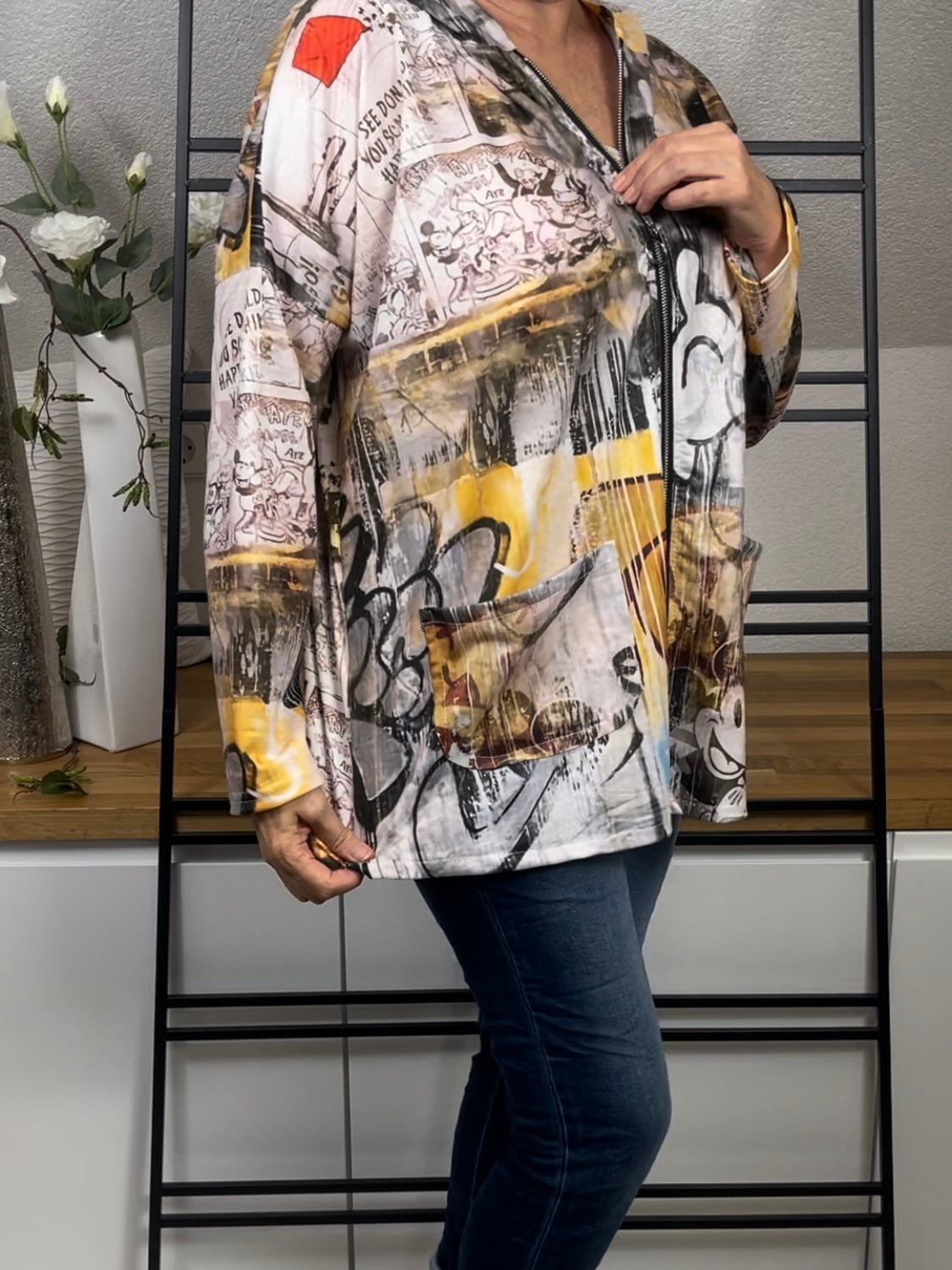 Edle leichte Damen Blusen  - Jacke „Mickey“ mit Kapuze Einheitsgrösse Gr. 38 - 44 in 3 Varianten