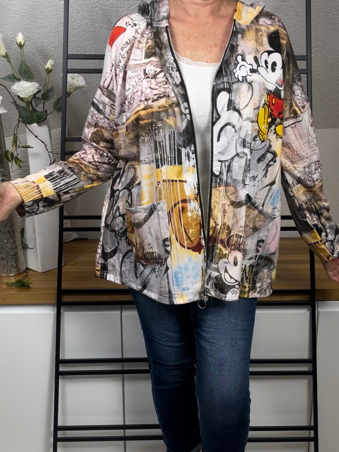 Edle leichte Damen Blusen  - Jacke „Mickey“ mit Kapuze Einheitsgrösse Gr. 38 - 44 in 3 Varianten