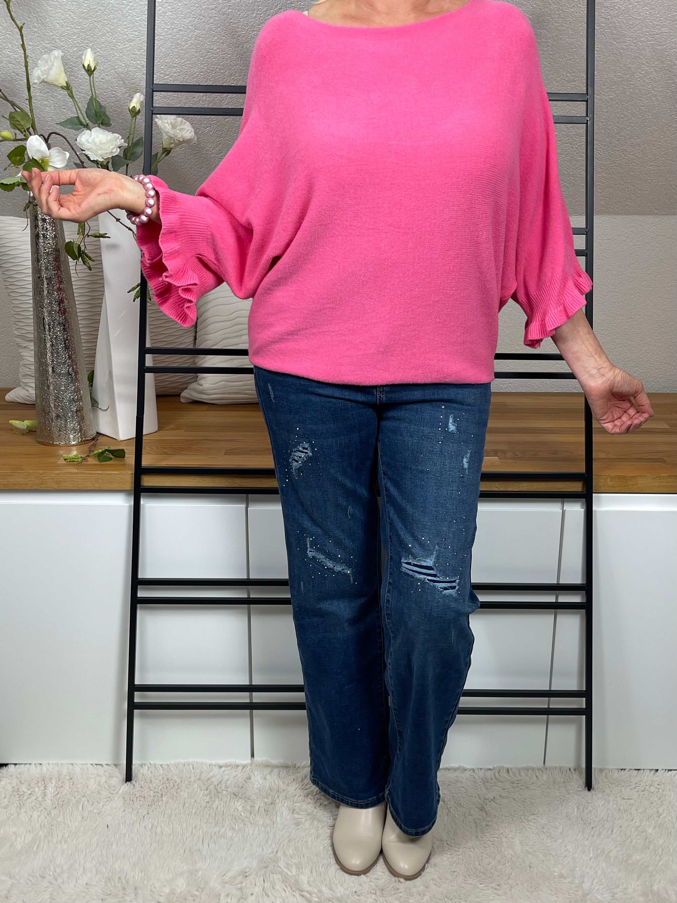 Damen - Feinstrick - Pullover mit Rüschen Einheitsgrösse Gr. 36 - 46/48 in 4 Farben