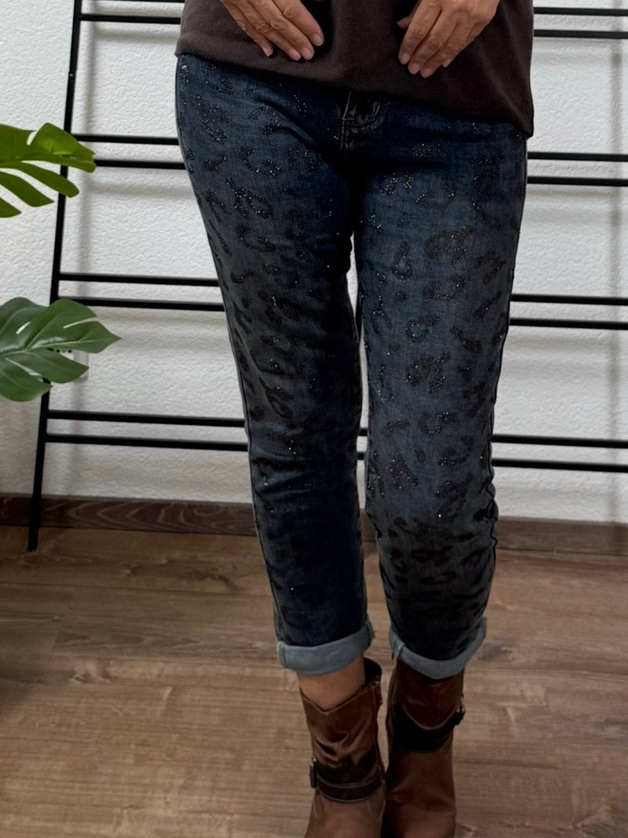 Jeans „Animal“ mit Glitzer in denim