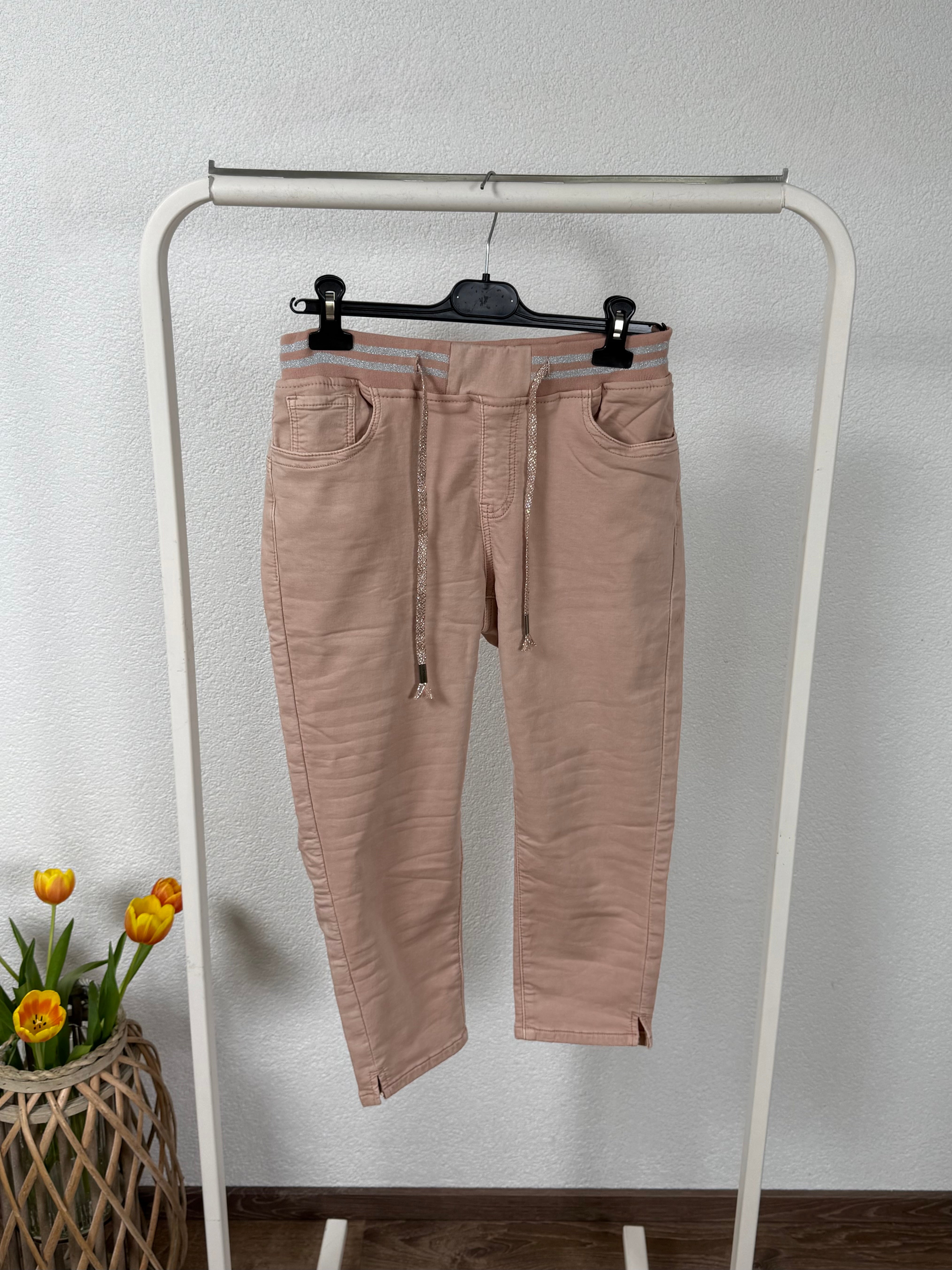 3/4 Jeans mit Kordel und auffälligem Bund Einheitsgröße Gr. 36 - 44 in rose