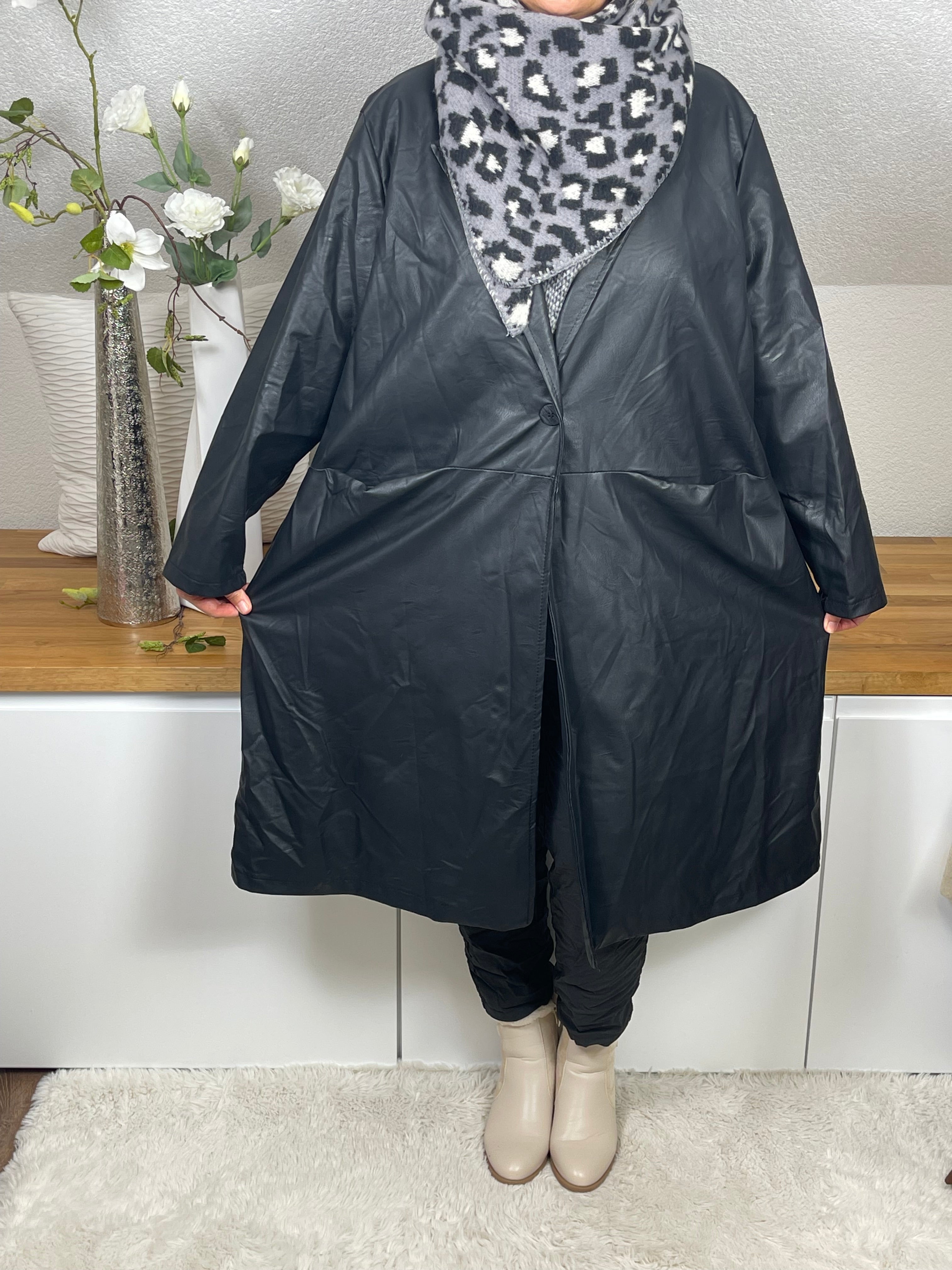 Eleganter Damen Lederimitat - Mantel Einheitsgrösse Gr. 42- 48 in 3 Farben