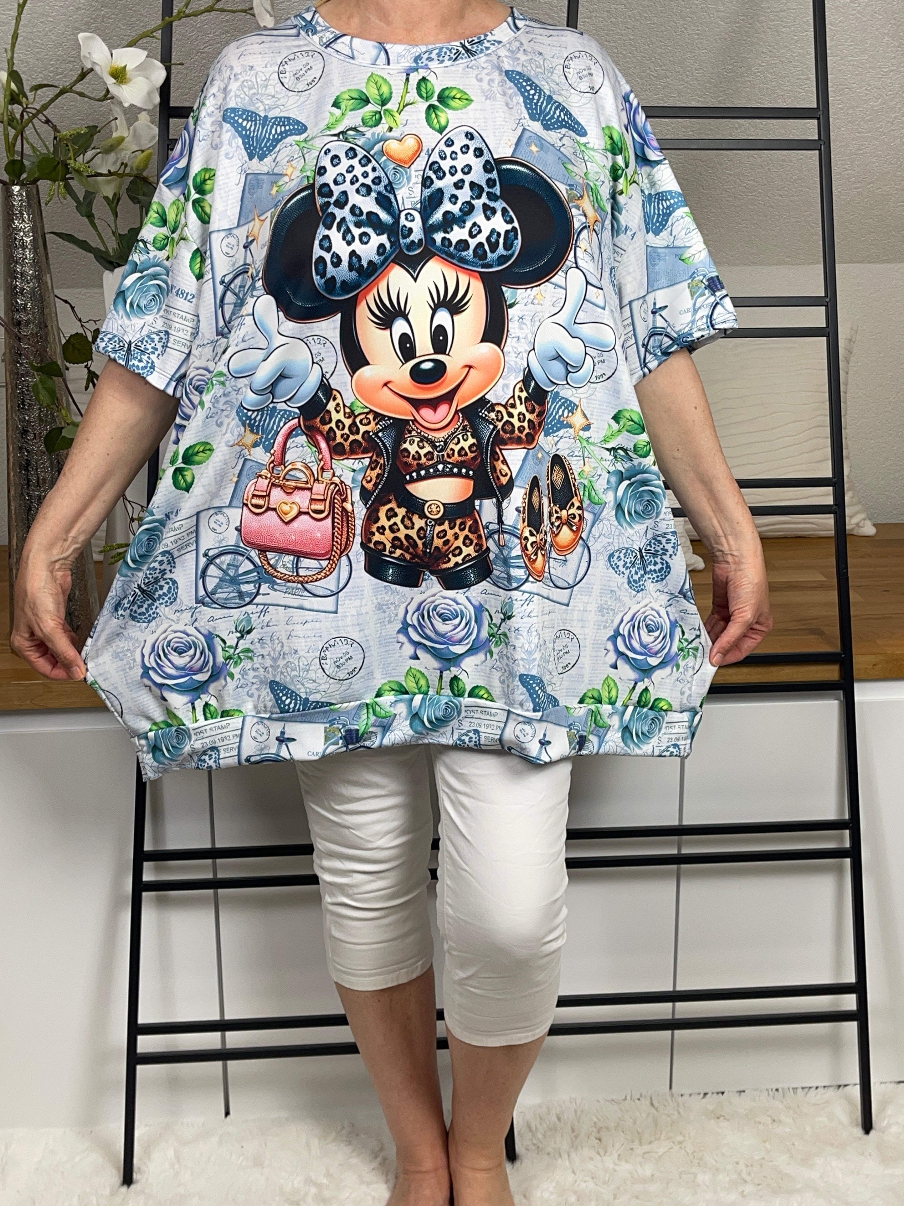 !!!!KEINE RETOURE MÖGLICH!!!! Damen - Tunika - Shirt „Minney“ mit Animal Flower Print Einheitsgrösse Gr. 38 - 48 in 6 Farben