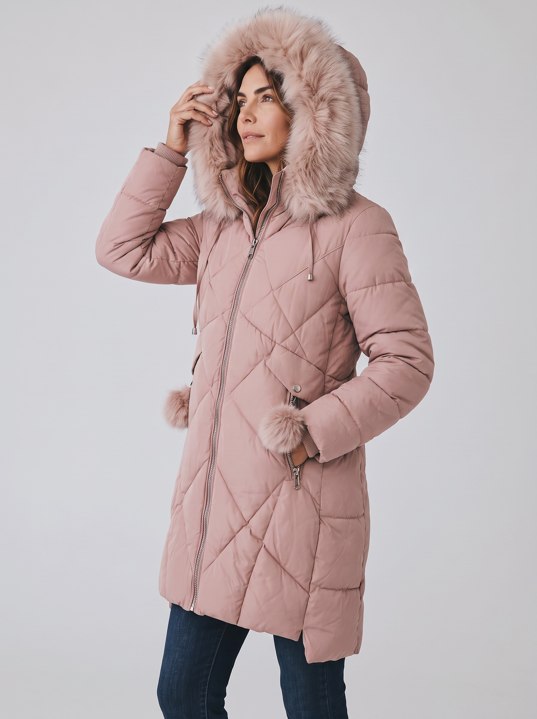Flauschiger warmer Winter - Mantel in rosa