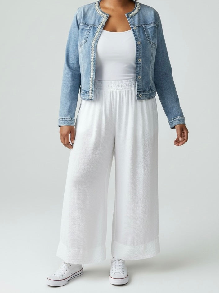 Elegante weite Hose mit elastischem Bund in weiß