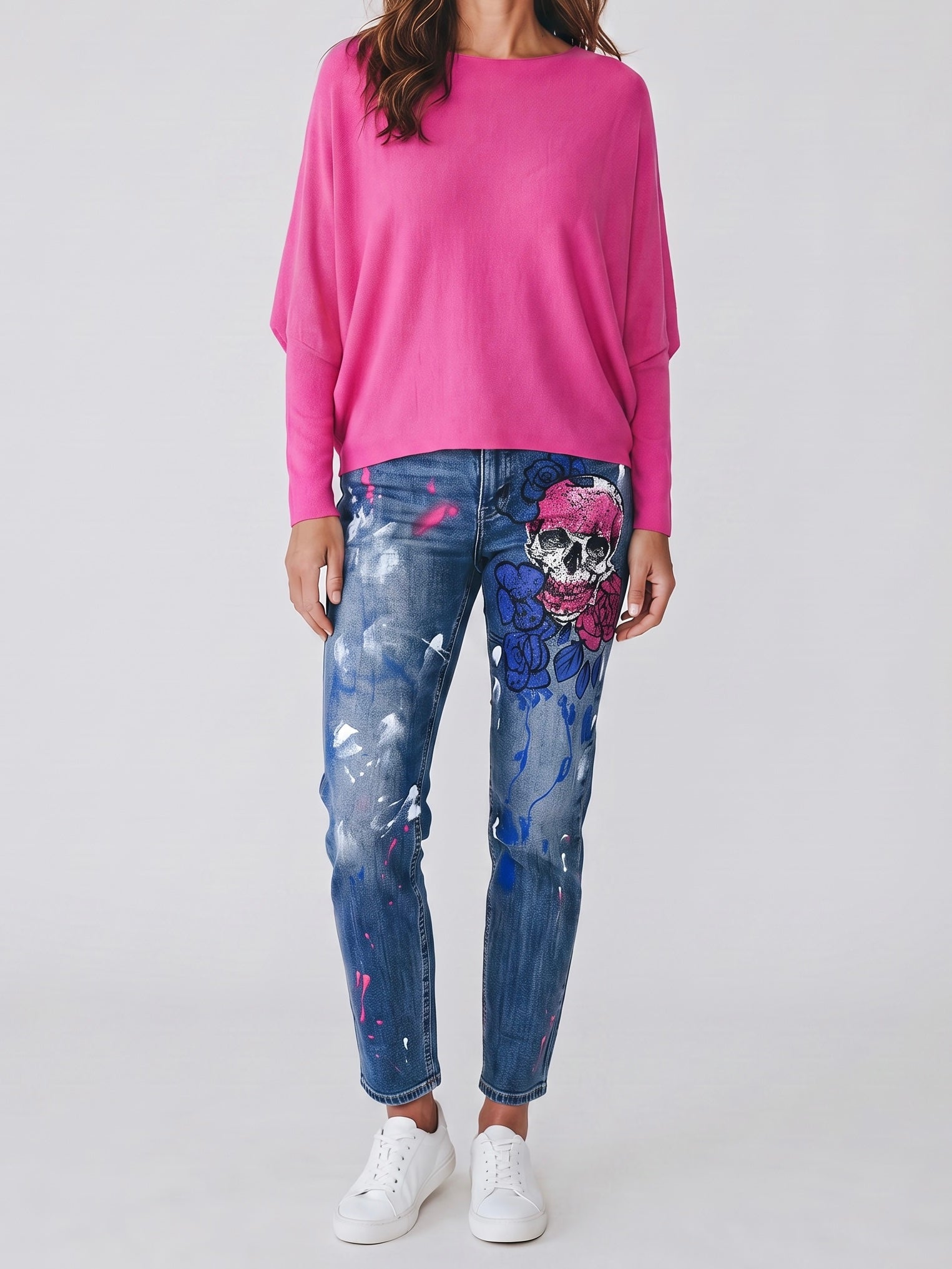 Feinstrick - Pullover mit weitem Arm in 2 Farben
