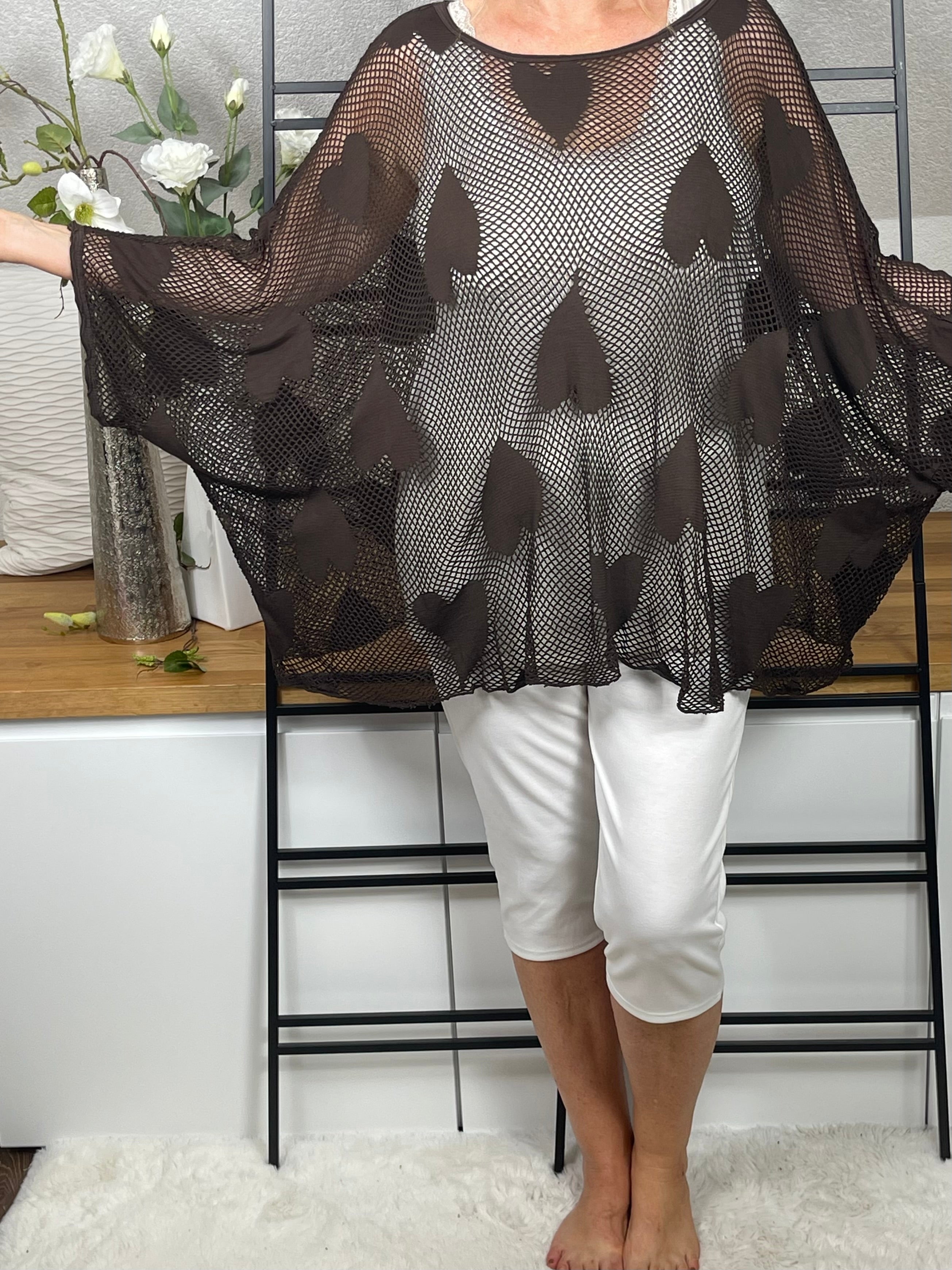 Damen Poncho - Pullover „Herzchen“  Einheitsgrösse Gr. 38 - 48 in 3 Farben