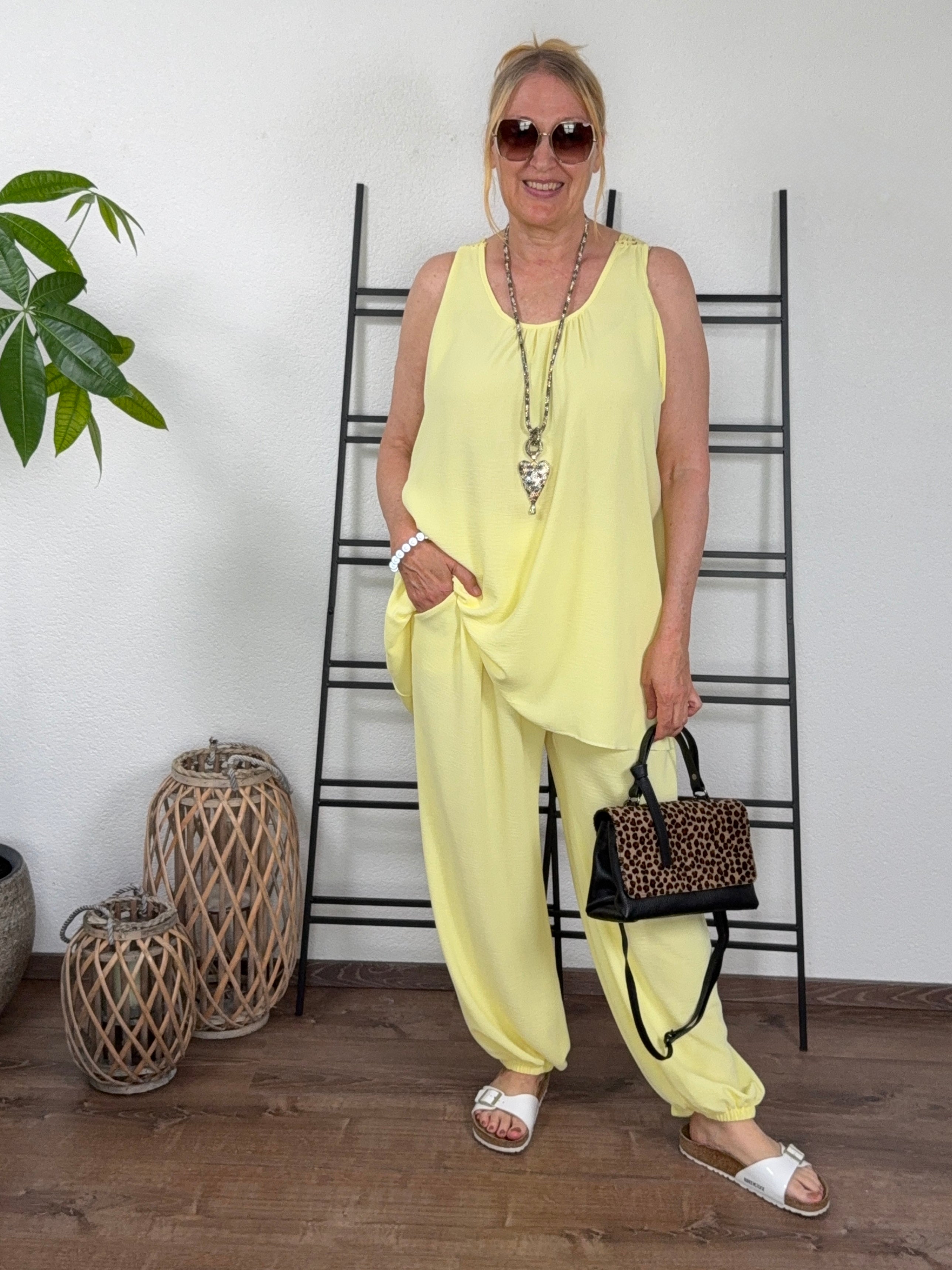 2 tlg. Kombination - Weite Hose und Top mit Spitze in vielen Farben