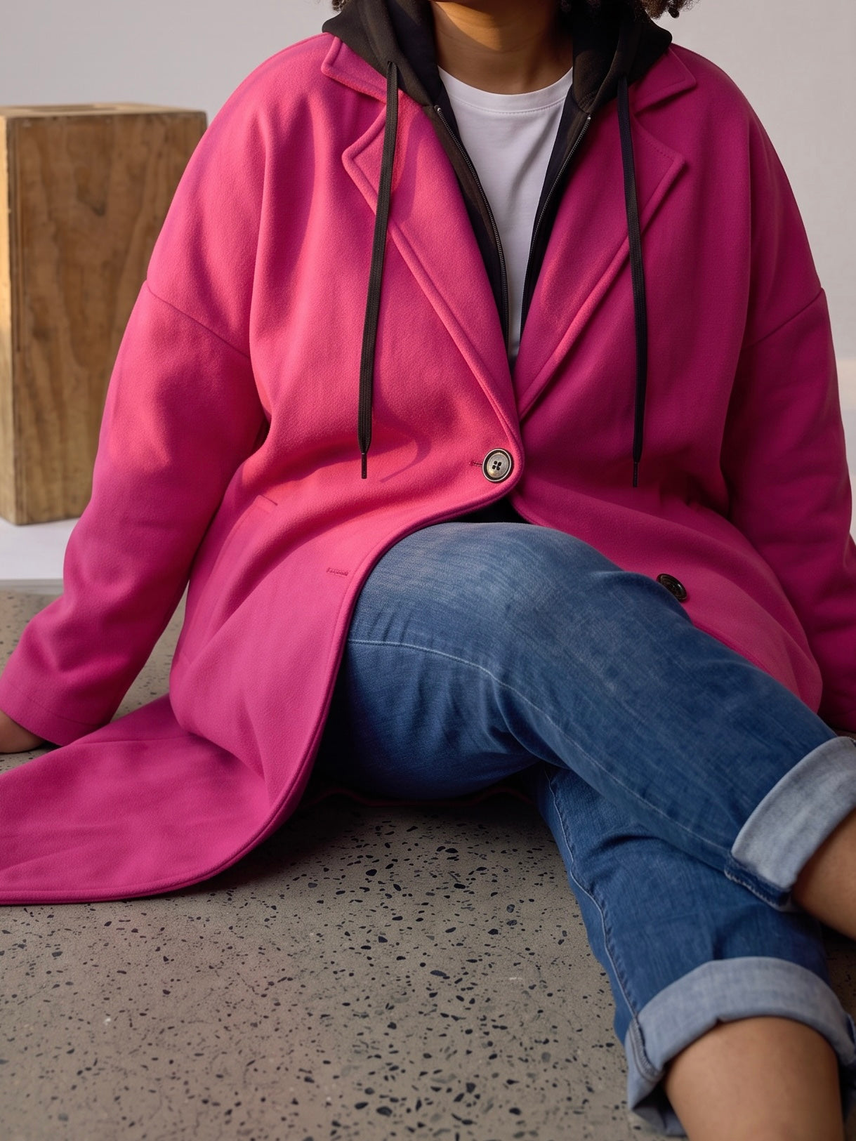Moderner Statement - Mantel mit Kapuze 44 - 52/54 in pink - schwarz