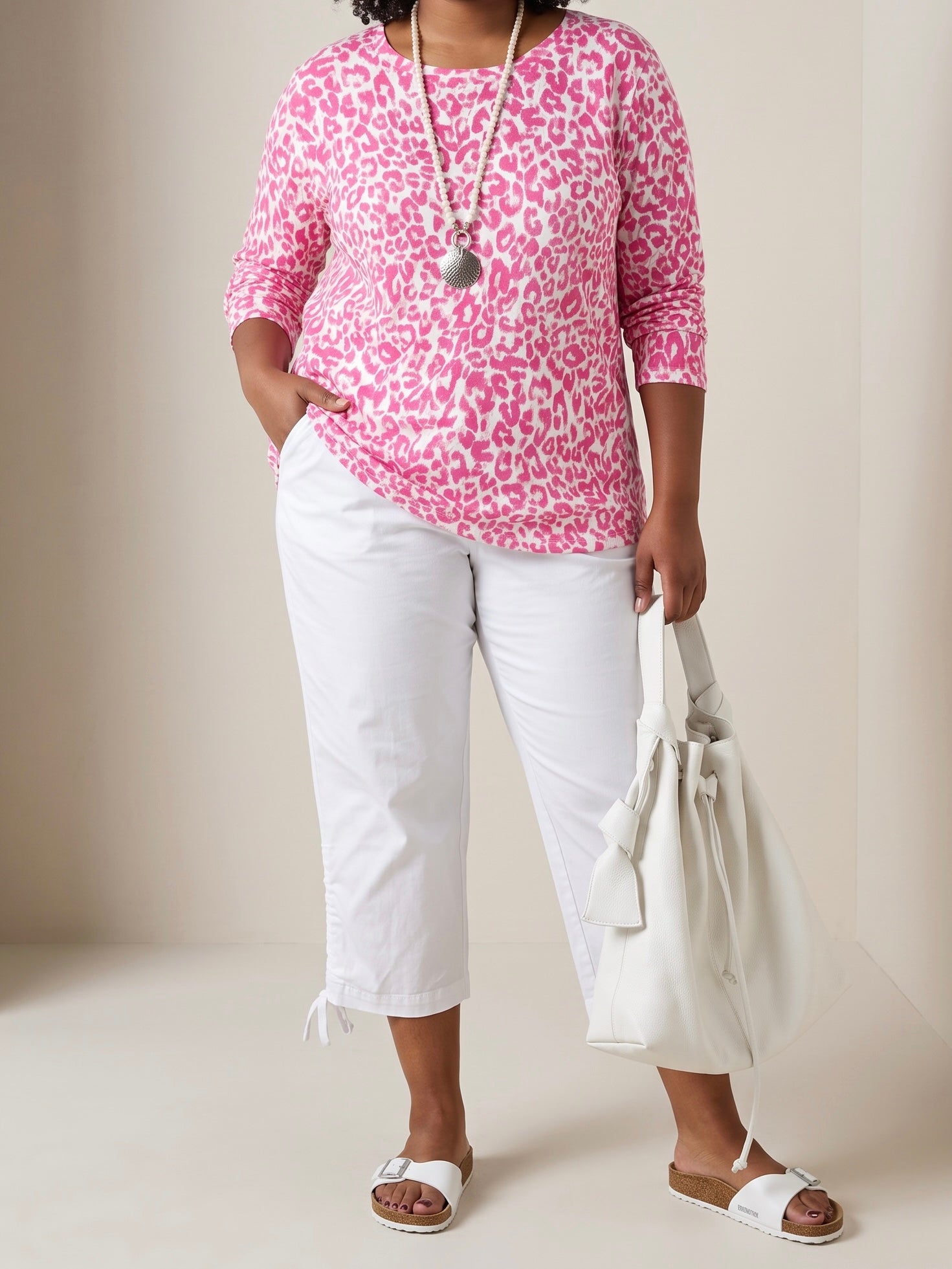 Leichtes Langarm - Shirt mit Animal - Print in pink - weiß