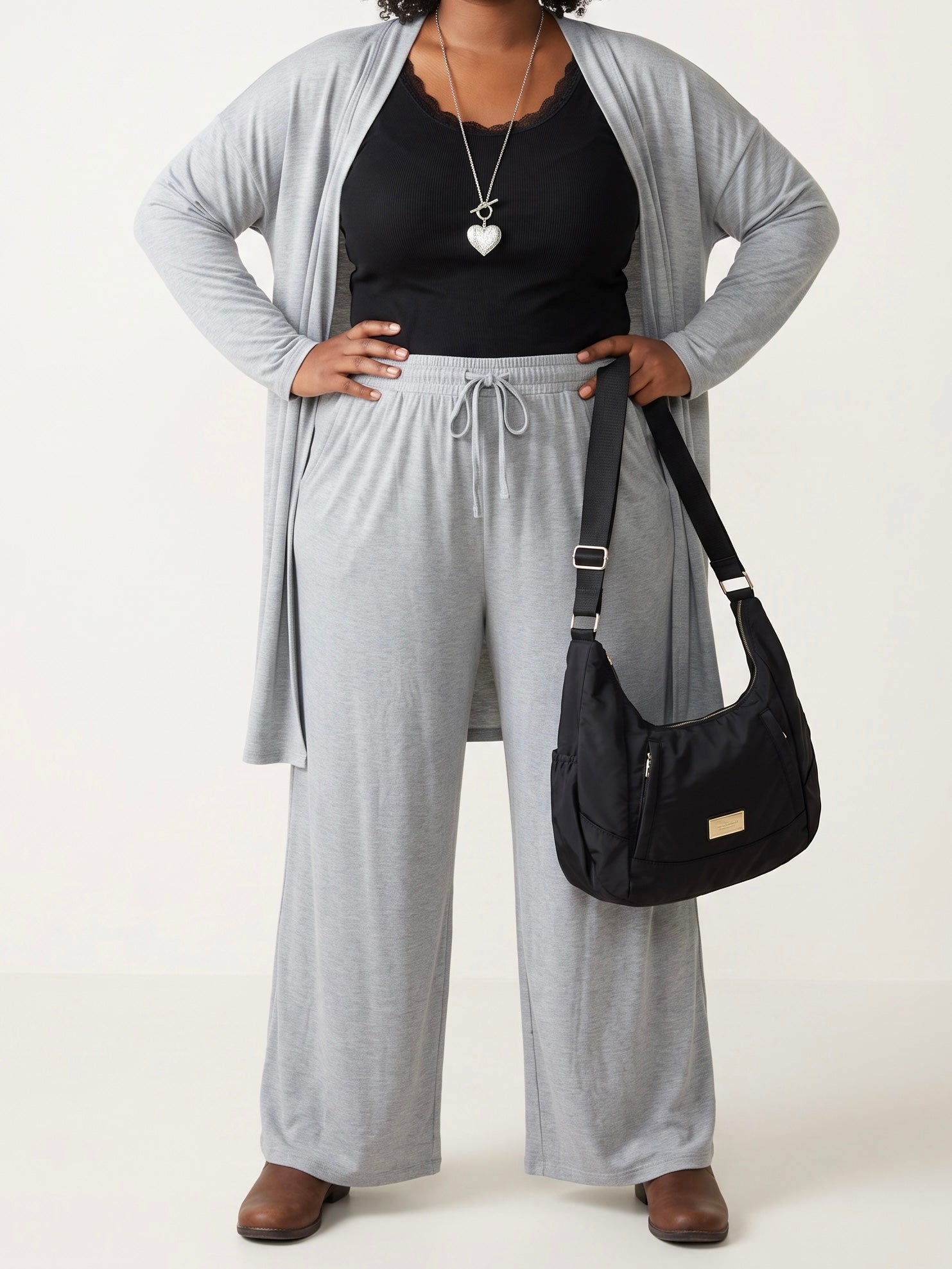2 tlg. Feinstrick - Kombination - Hose mit elastischem Bund und Cardigan in 3 Farben