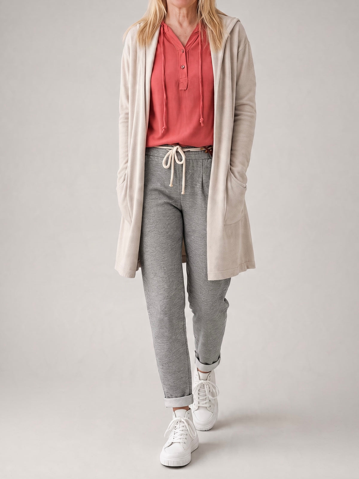 Cardigan mit Kapuze Feinstrick in 2 Farben