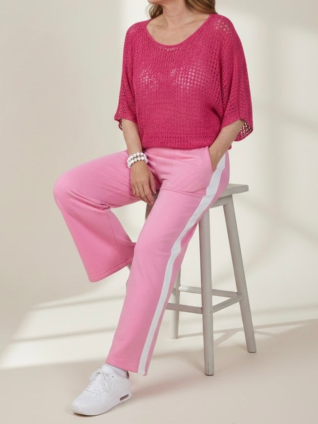 Trendige Sweat - Hose mit breitem Bund und Galonstreifen in 6 Farben