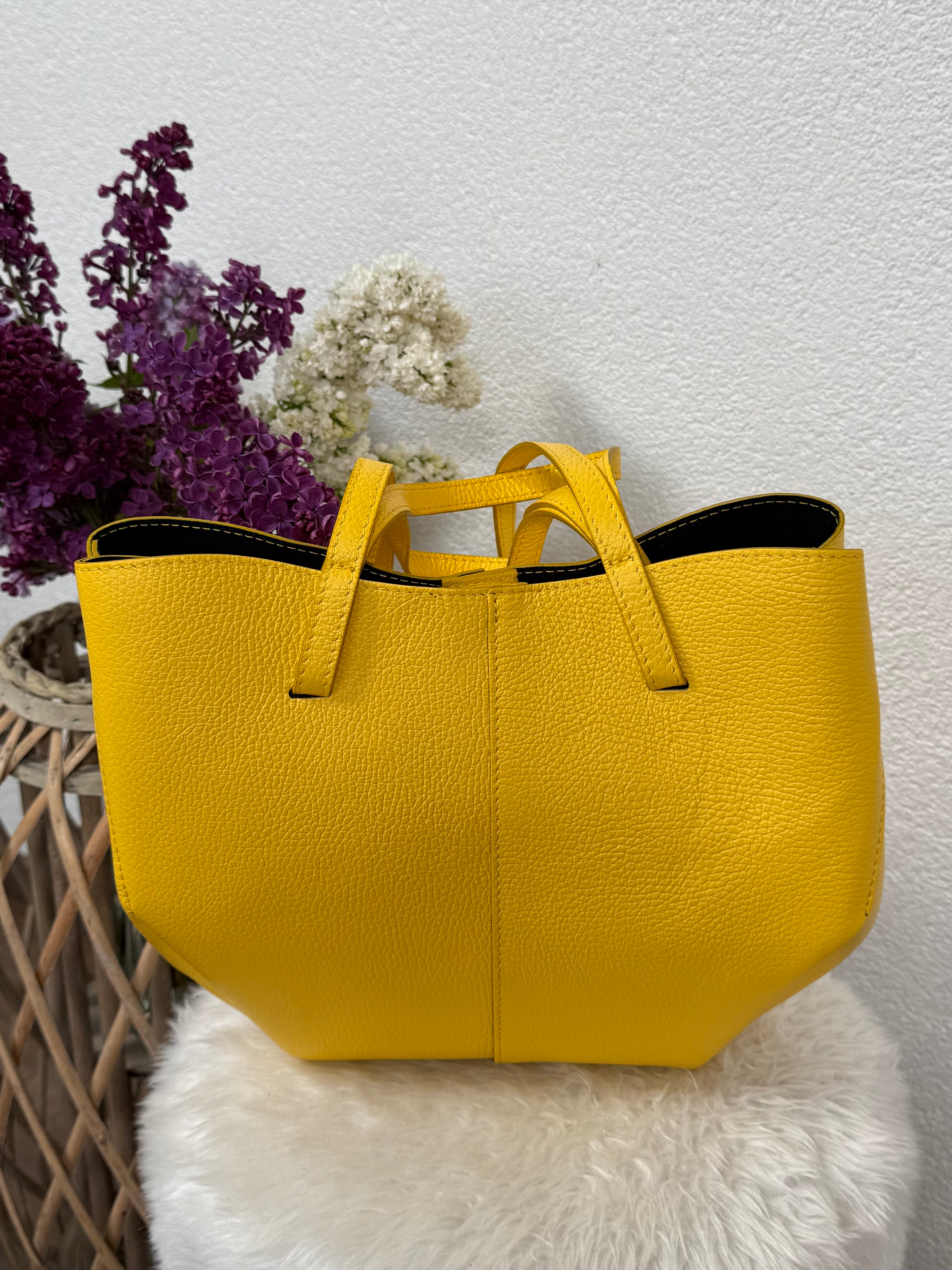 2 tlg. Echtleder Tasche „Sole“ in sonnen - gelb