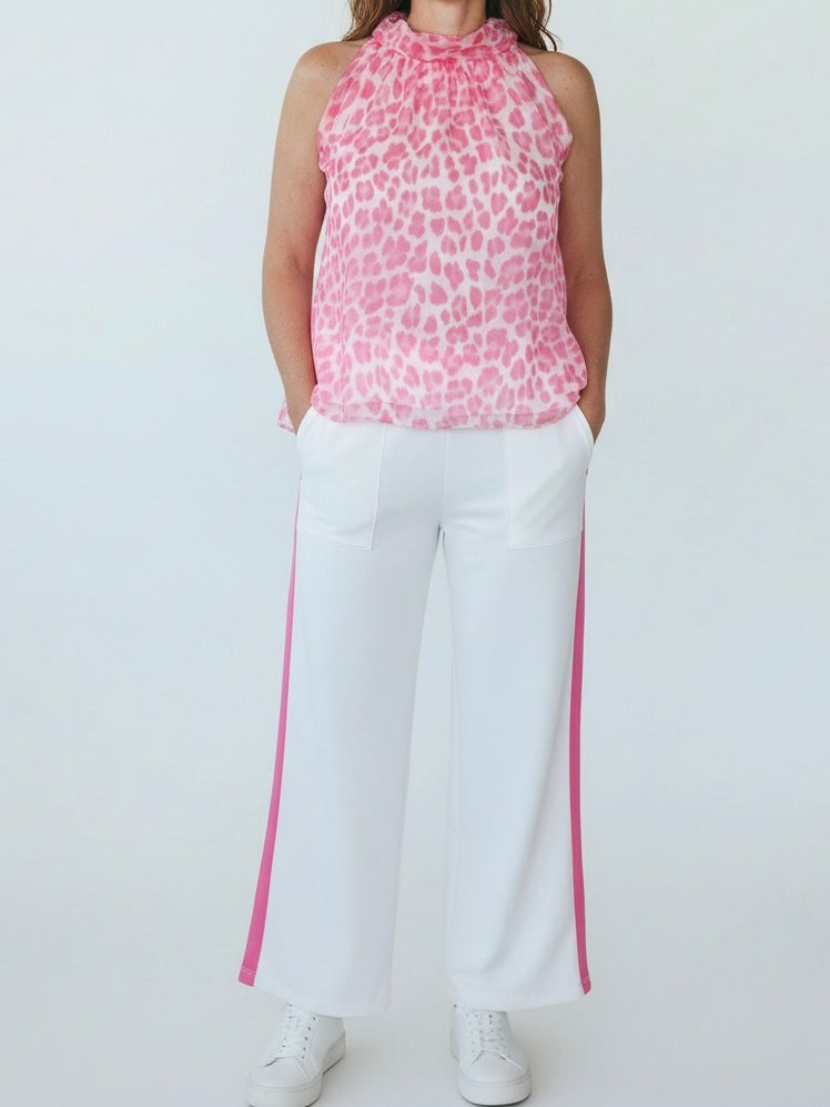 Trendige Sweat - Hose mit breitem Bund und Galonstreifen in 6 Farben