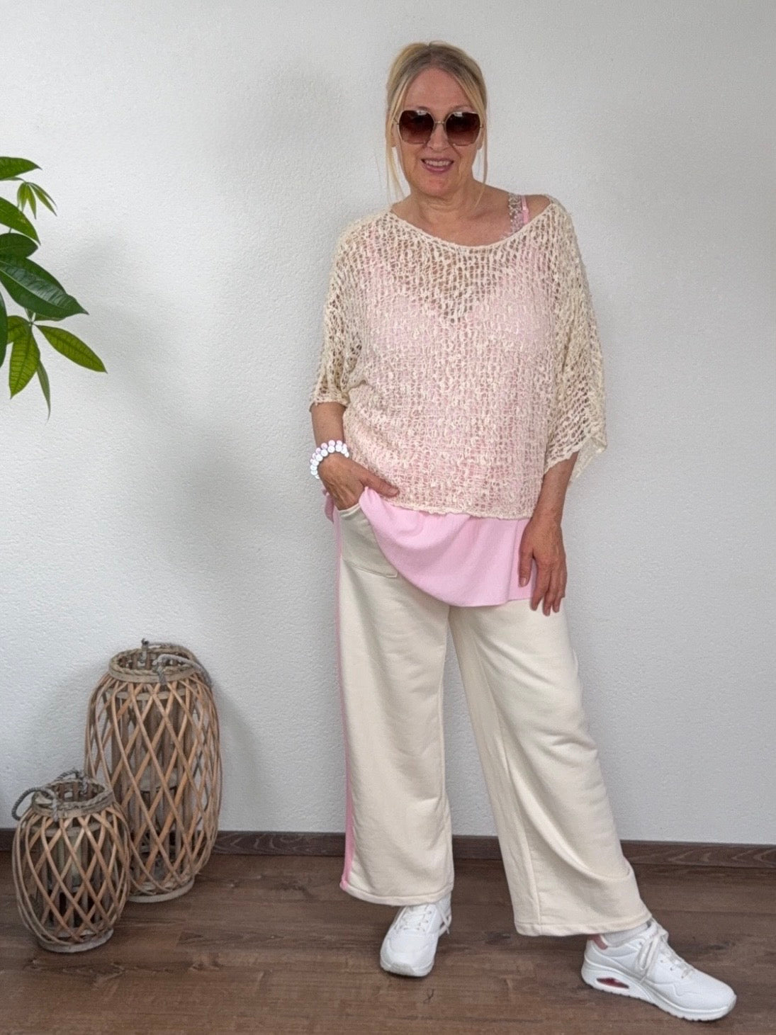 Elastische Hose mit breitem Bund und Galonstreifen in 6 Farben