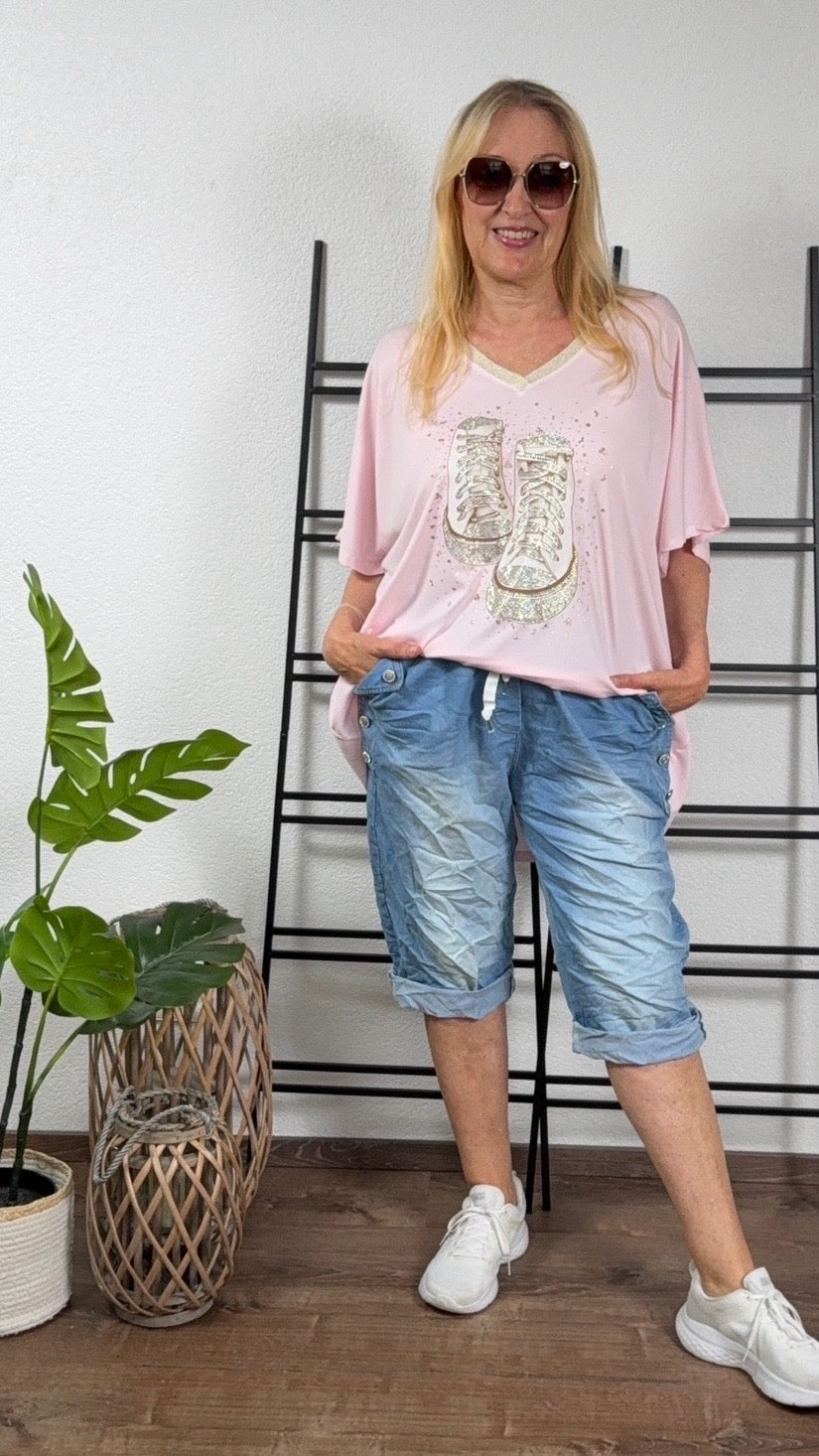 Hochwertiges T - Shirt „Sneaker“ mit Glitzer und Pailletten in 3 Farben