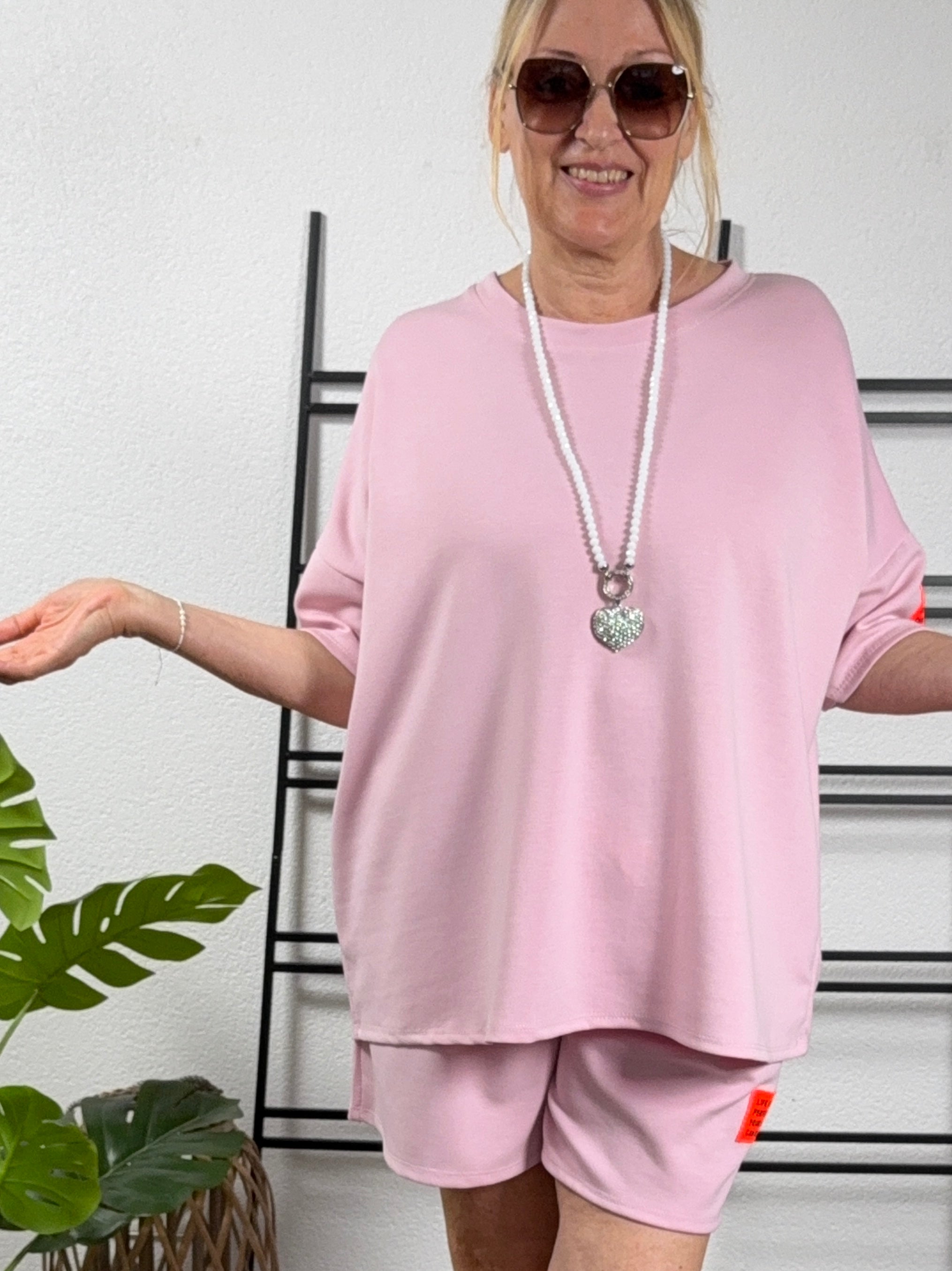 2 tlg. Kombination - „Fluffi“ Short und T - Shirt Einheitsgröße Gr. 36 - 44 in rosa