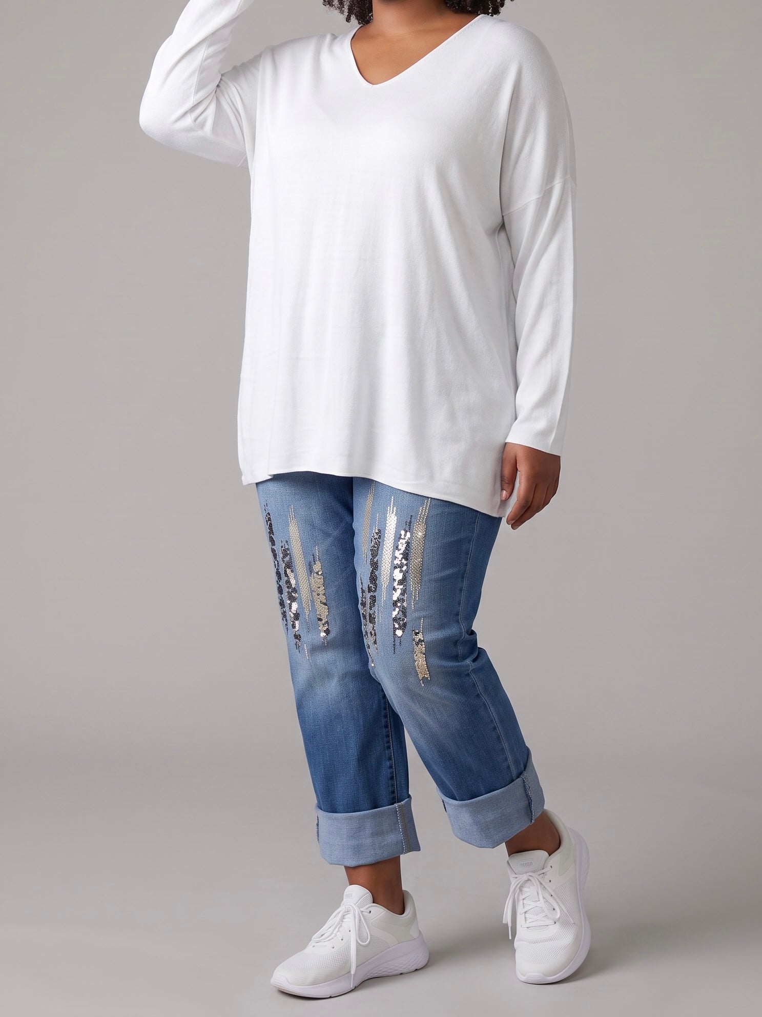 Filigraner V - Feinstrick - Pullover in wollweiß