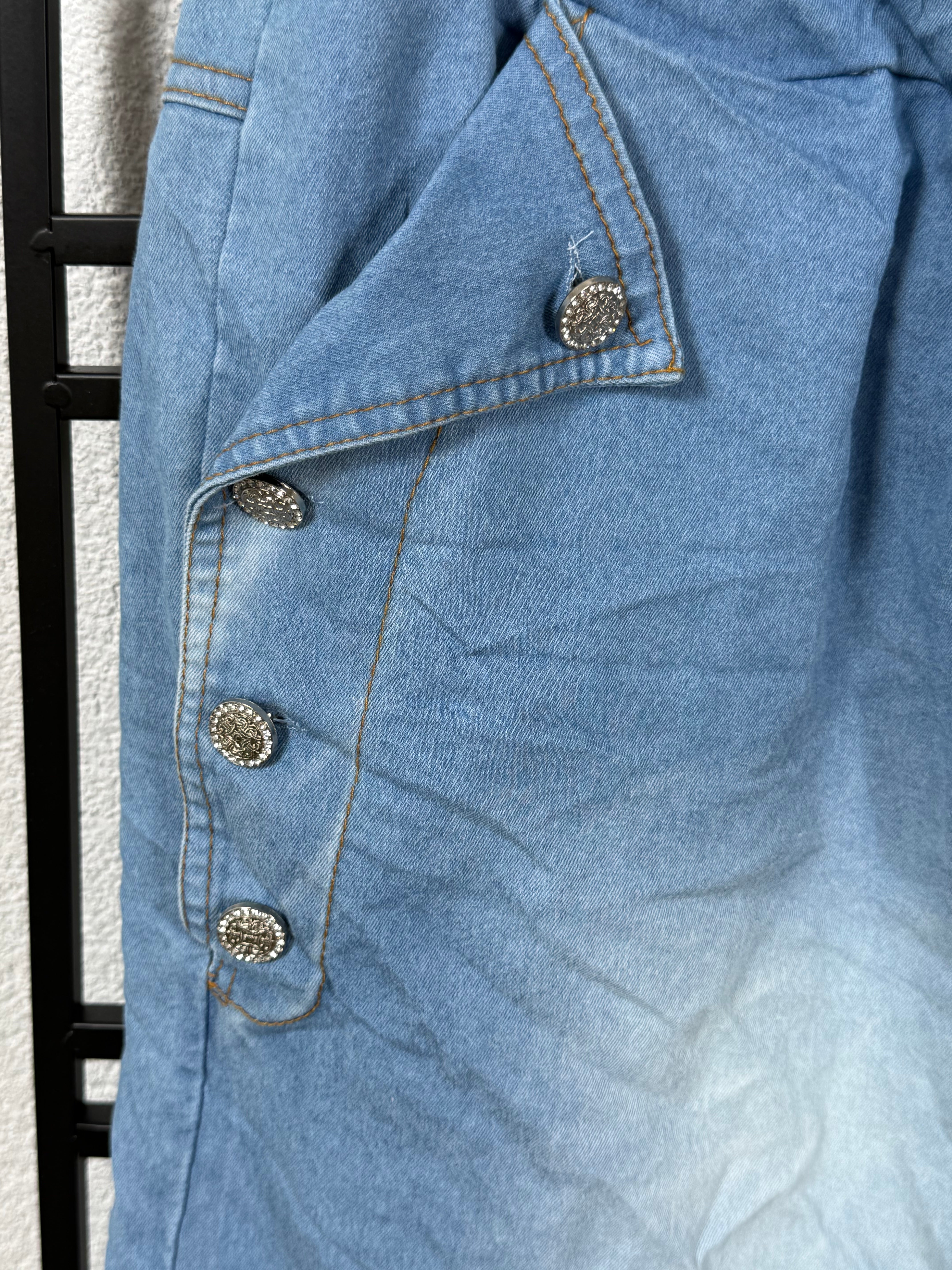 3/4 Jeans mit Kordel und edlen Knöpfen Einheitsgröße Gr. 46 - 54 in blau
