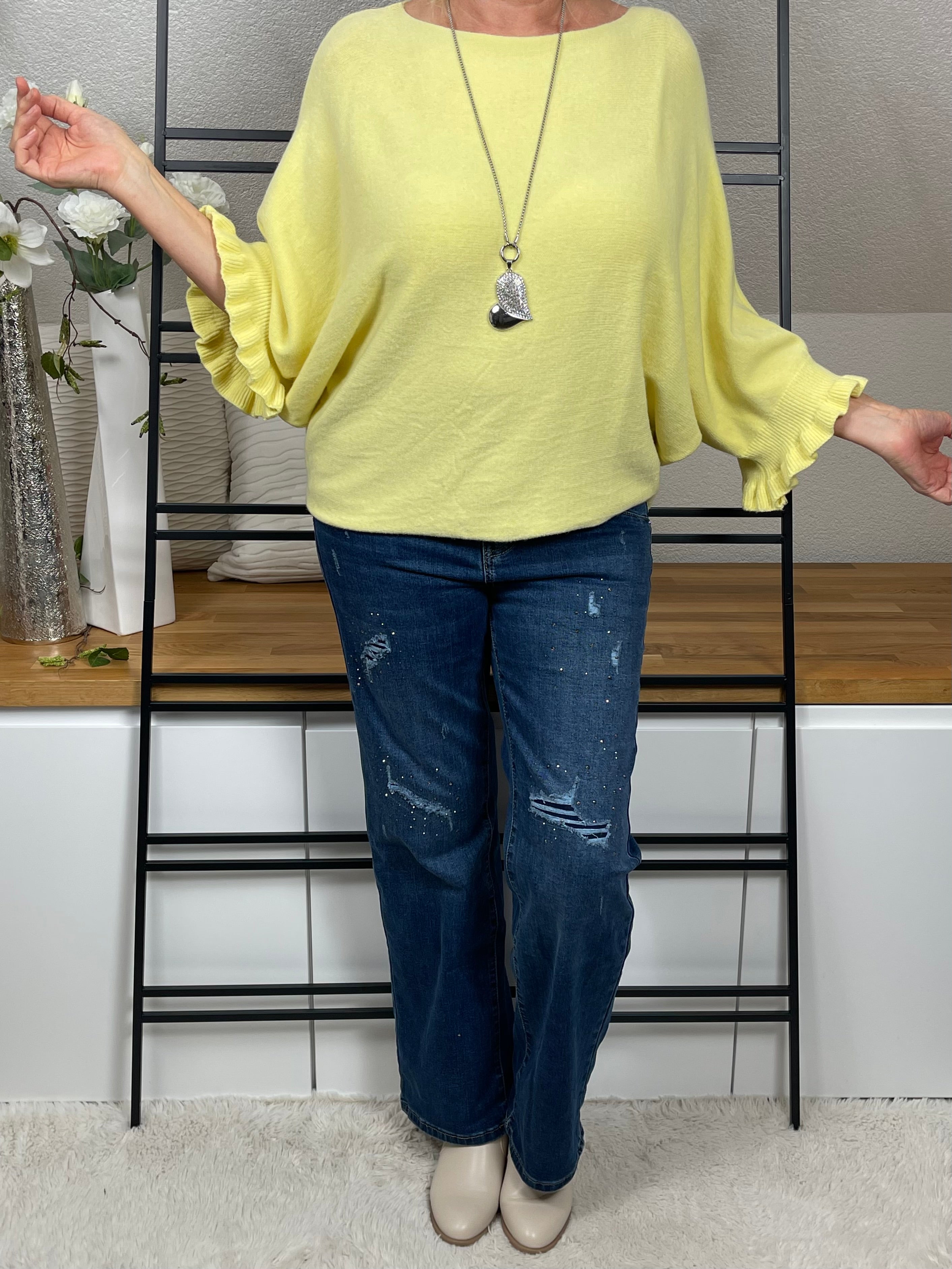 Damen - Feinstrick - Pullover mit Rüschen Einheitsgrösse Gr. 36 - 46/48 in 4 Farben