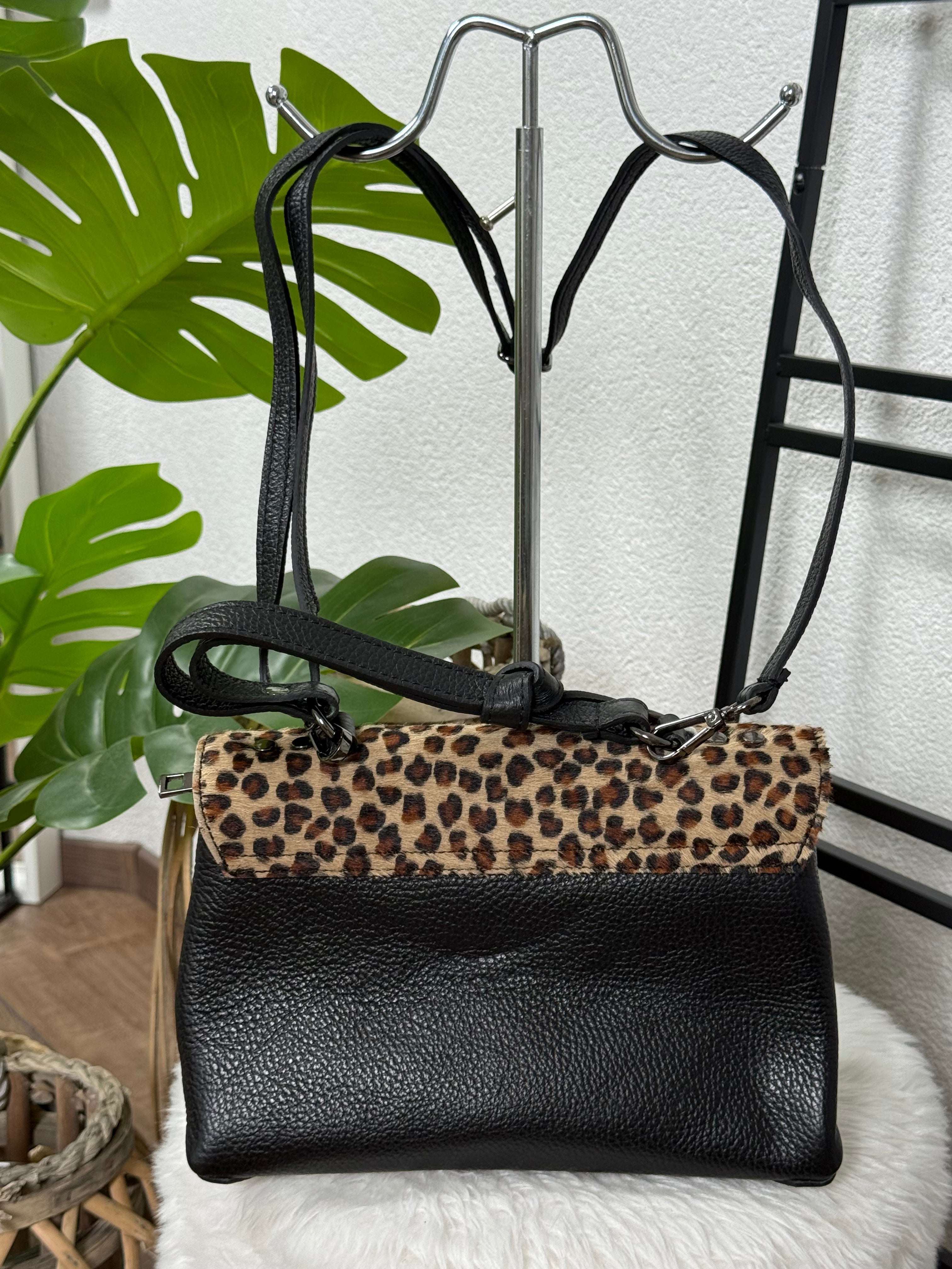 Echtleder Tasche „Animal - Print“ in schwarz - braun