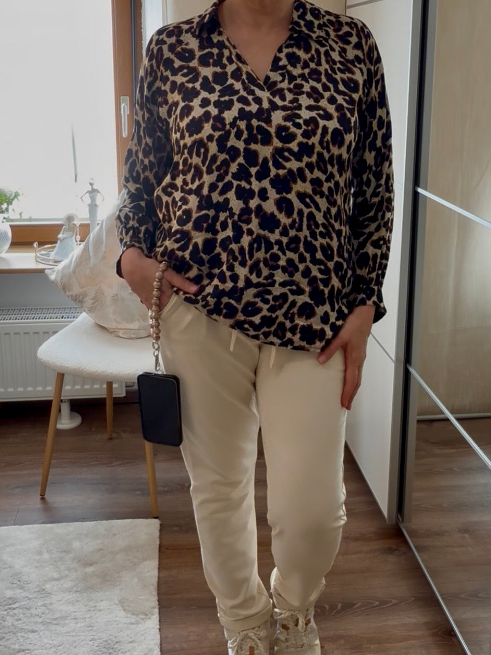 Hochwertiges Blusenshirt mit Seide und „Animal Print“ Einheitsgröße Gr. 38 - 42 in Natur - braun - schwarz