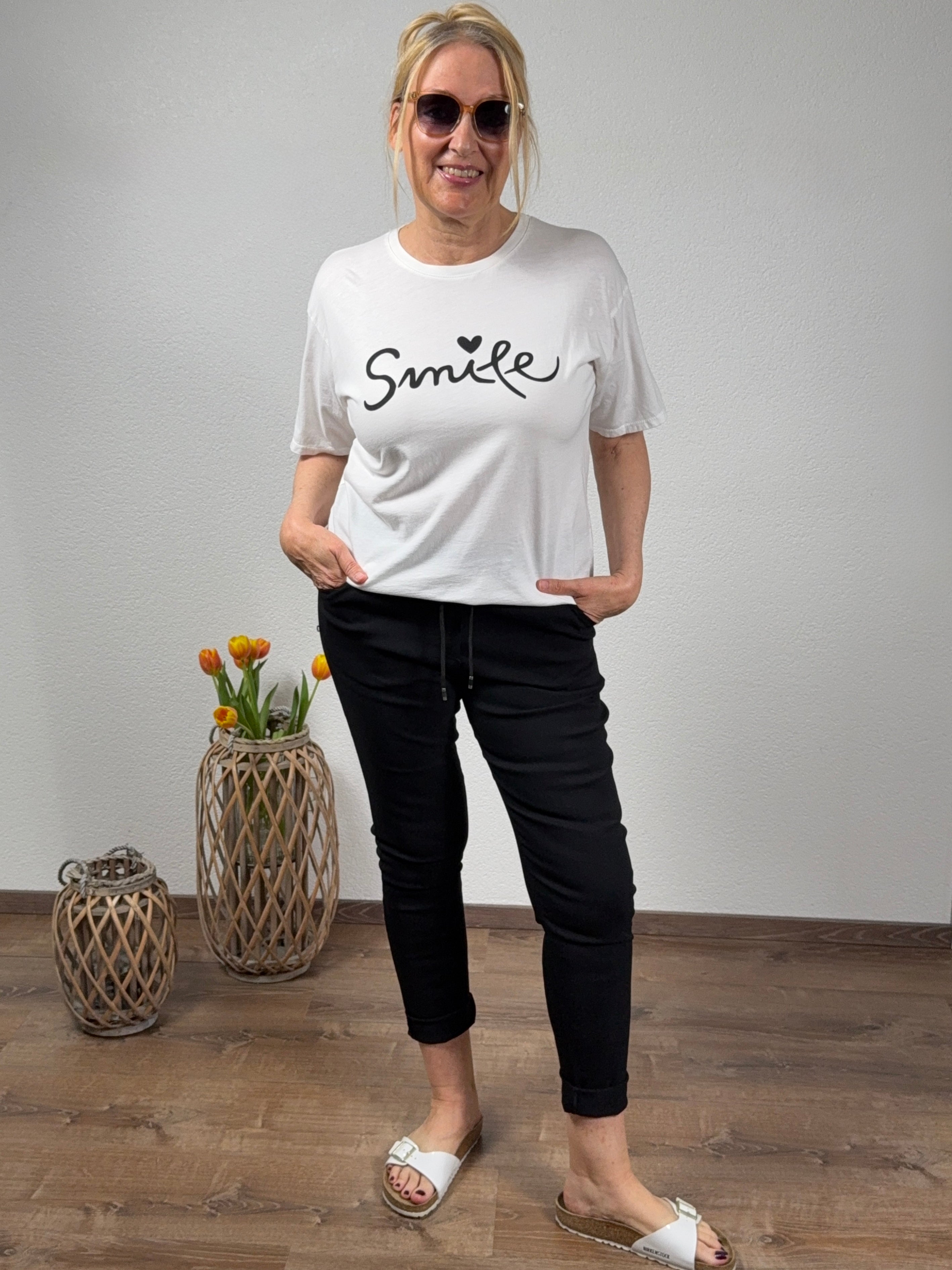 T - Shirt „Smile“ Einheitsgröße Gr. 36 - 40 in 6 Farben