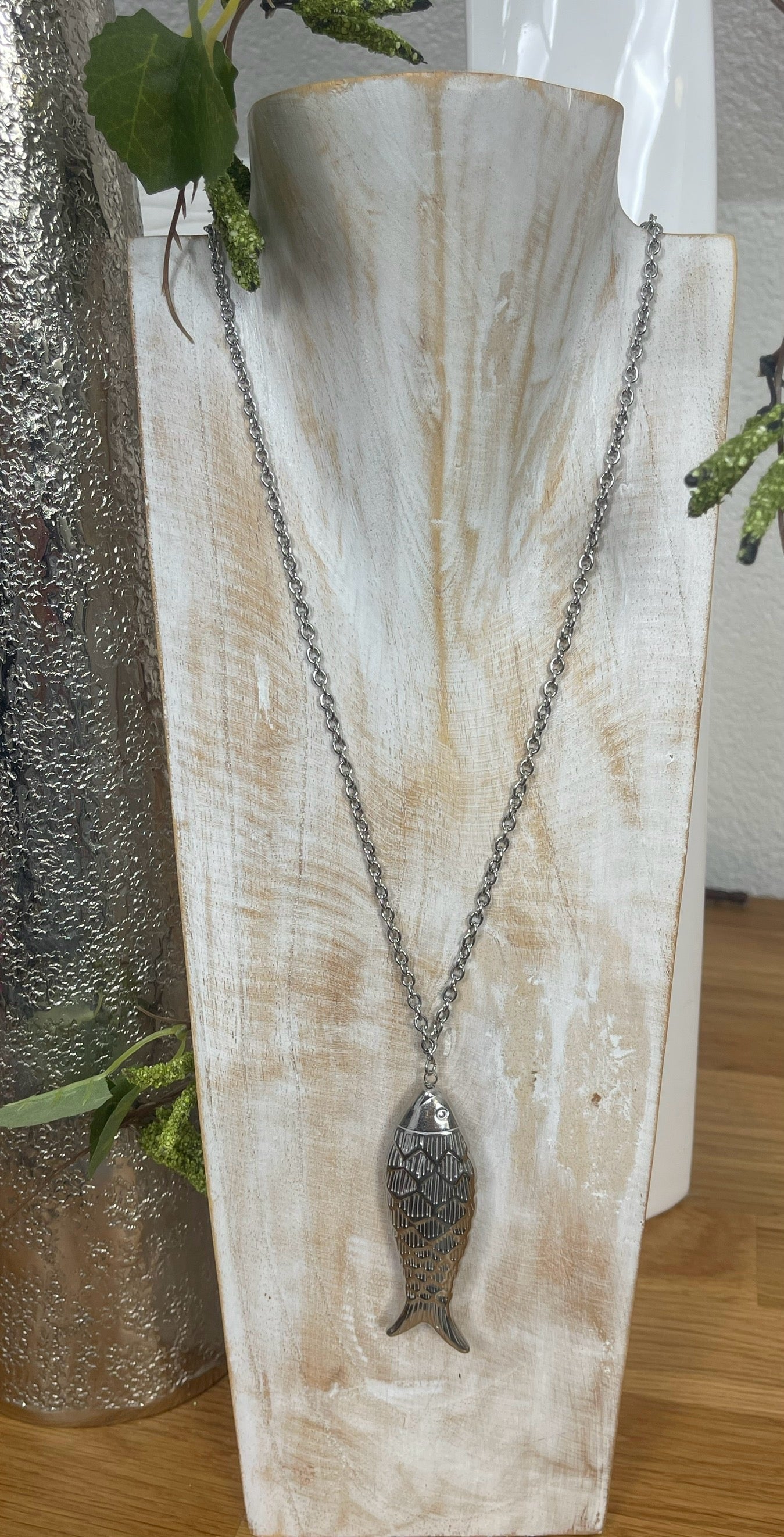 Elegante lange Edelstahl - Kette „Fisch“ in 2 Farben