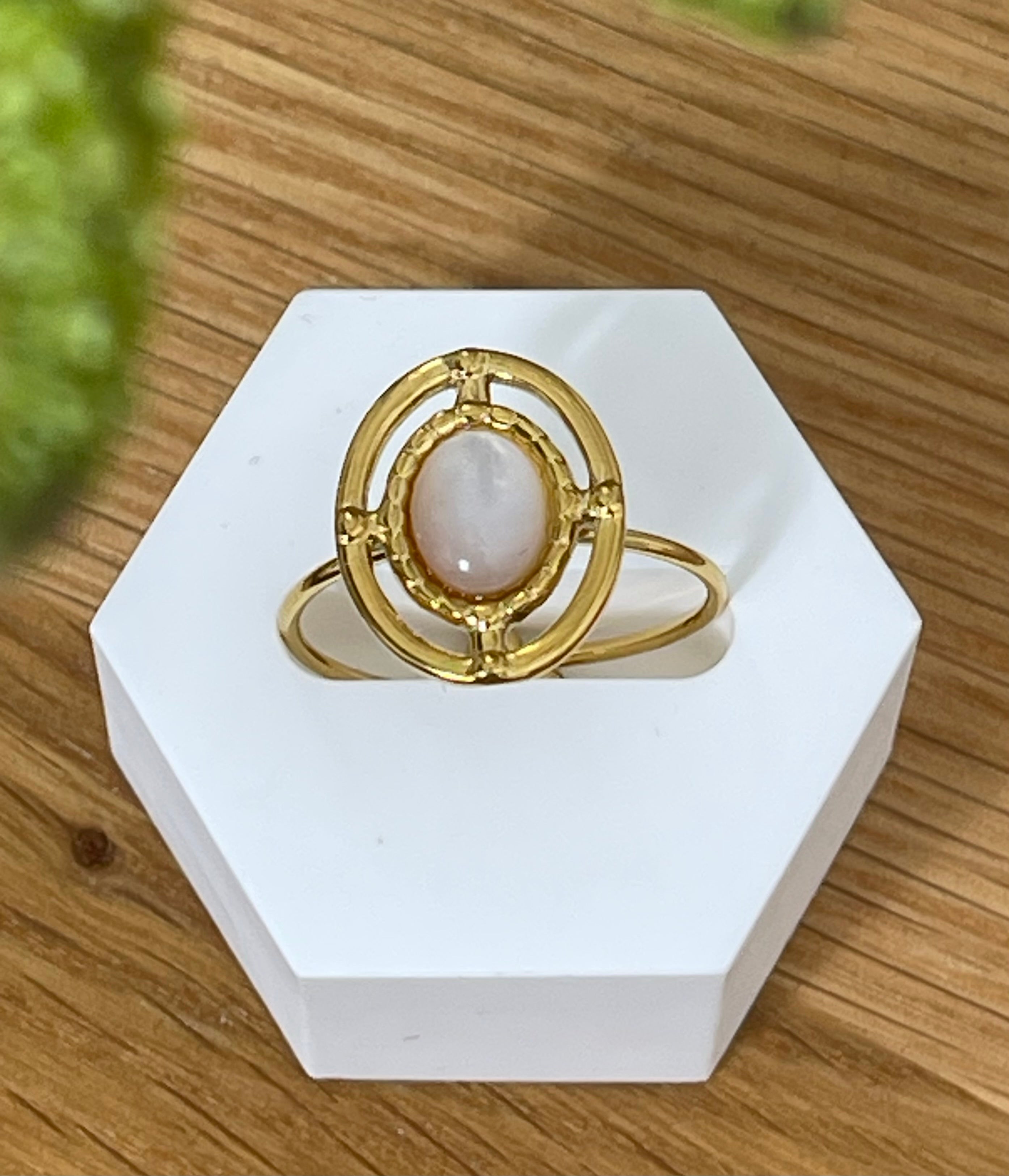 Verstellbarer Edelstahl Fingerring mit Perlmutt in gold, verschiedene Modelle
