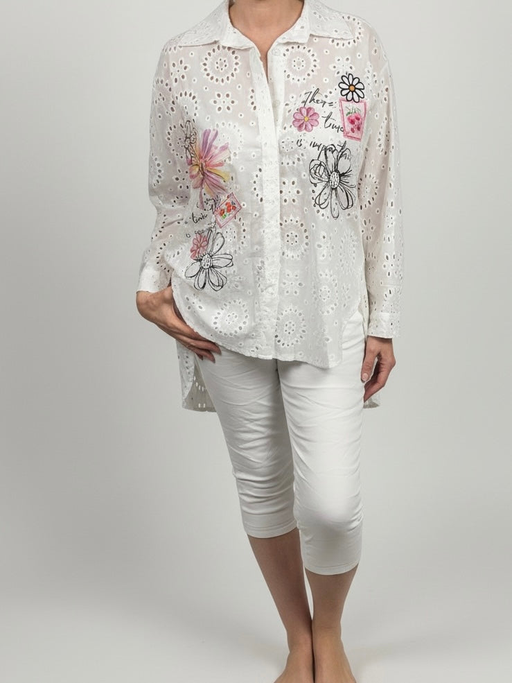 Bluse „Boho“ mit Stickerei in weiß - bunt