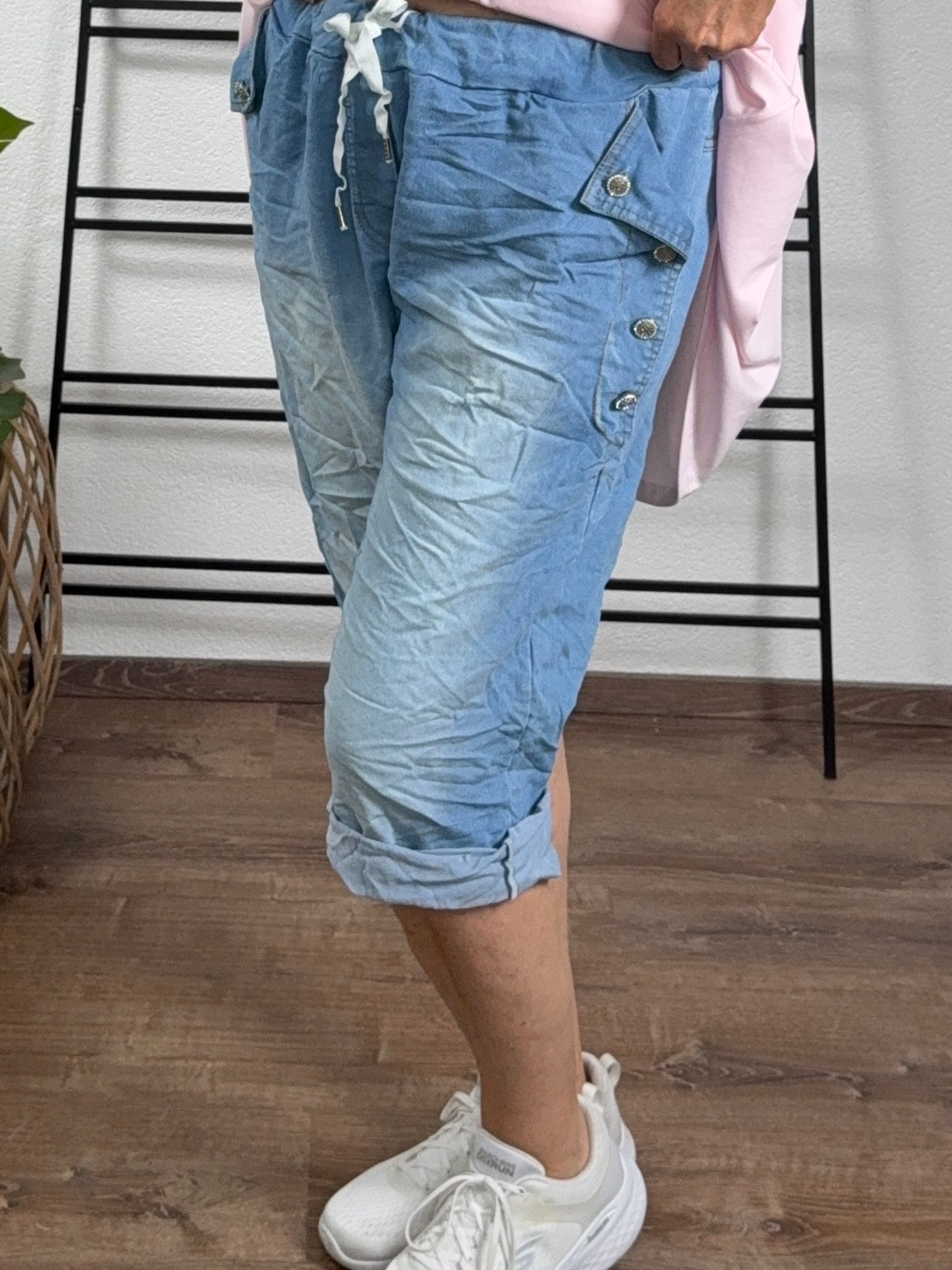 3/4 Jeans mit Kordel und edlen Knöpfen Einheitsgröße Gr. 46 - 54 in blau