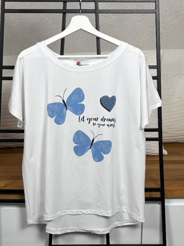 !!!!KEINE RETOURE MÖGLICH!!!! Damen- T - Shirt „Schmetterling“ Einheitsgrösse Gr. 36 - 44 in 3 Farben
