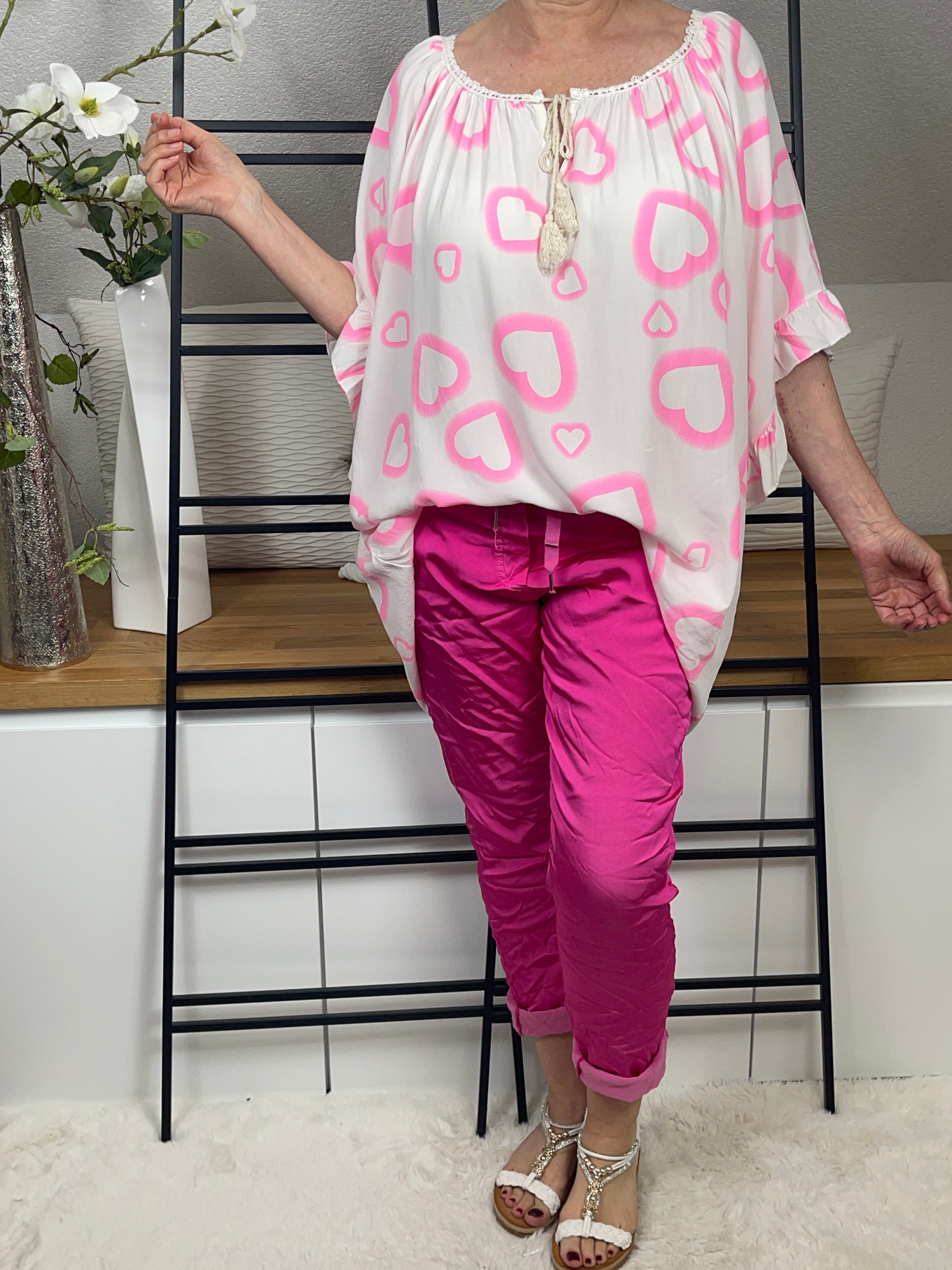 Damen Tunika mit „Herzle“ Einheitsgrösse Gr. 44 - 48+ in 3 Farben