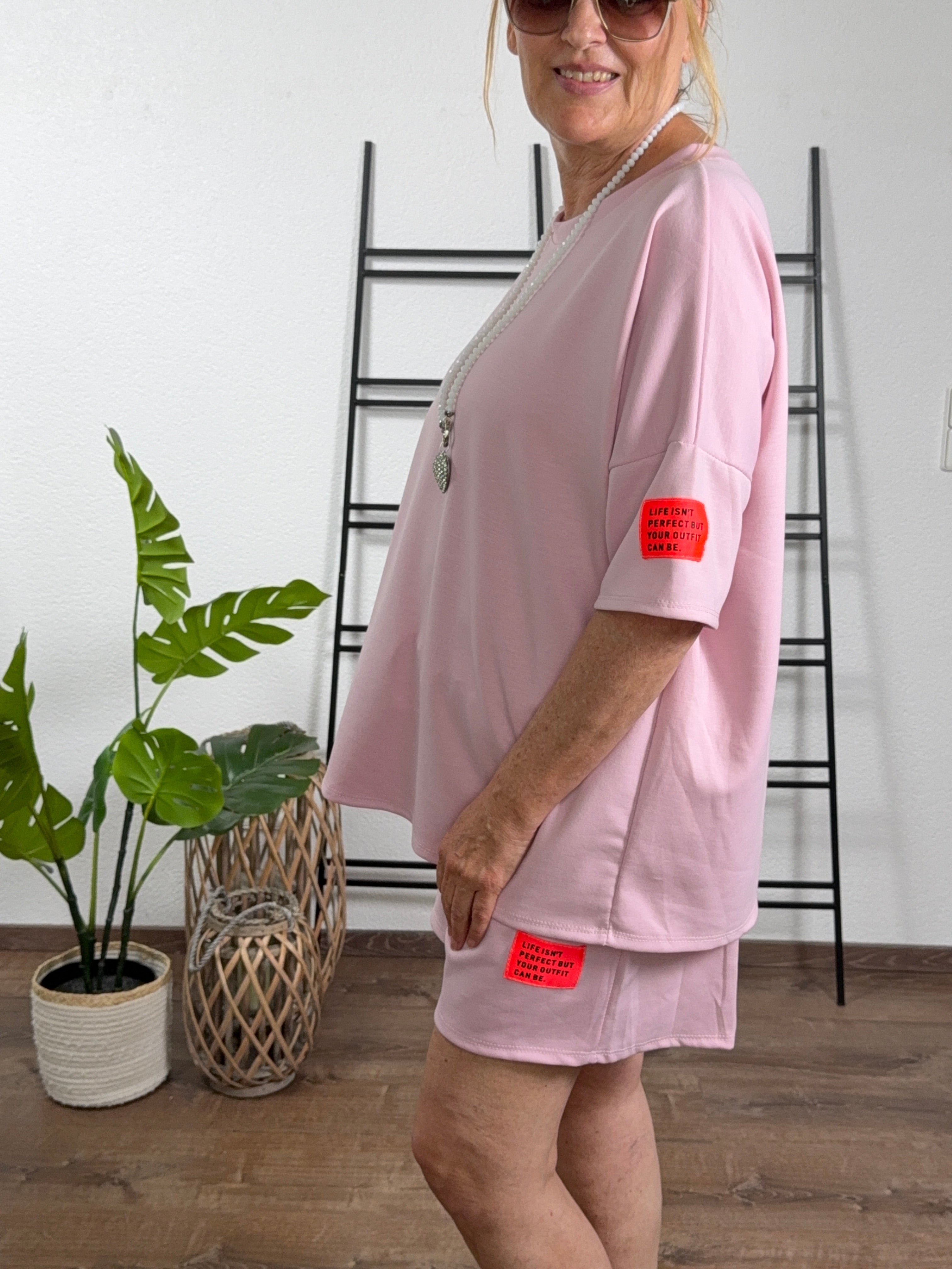2 tlg. Kombination - „Fluffi“ Short und T - Shirt Einheitsgröße Gr. 36 - 44 in rosa