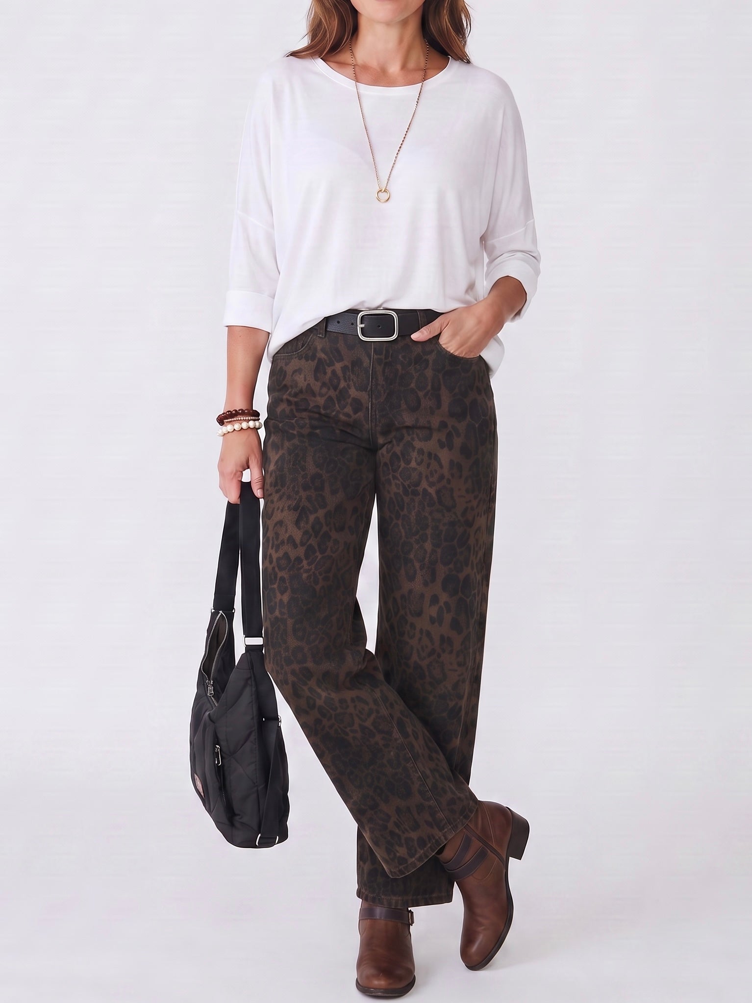 Esvivid Barrel - Leg - Jeans mit „Animal Print“ in schoko - schwarz