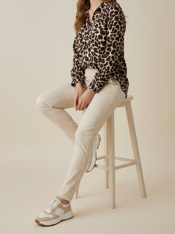 Hochwertiges Blusenshirt mit Seide und „Animal Print“ in Natur - braun - schwarz