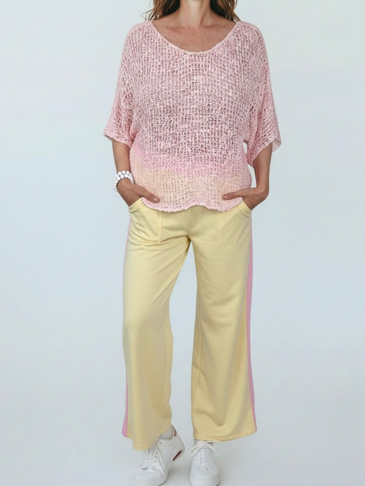 Trendige Sweat - Hose mit breitem Bund und Galonstreifen in 6 Farben
