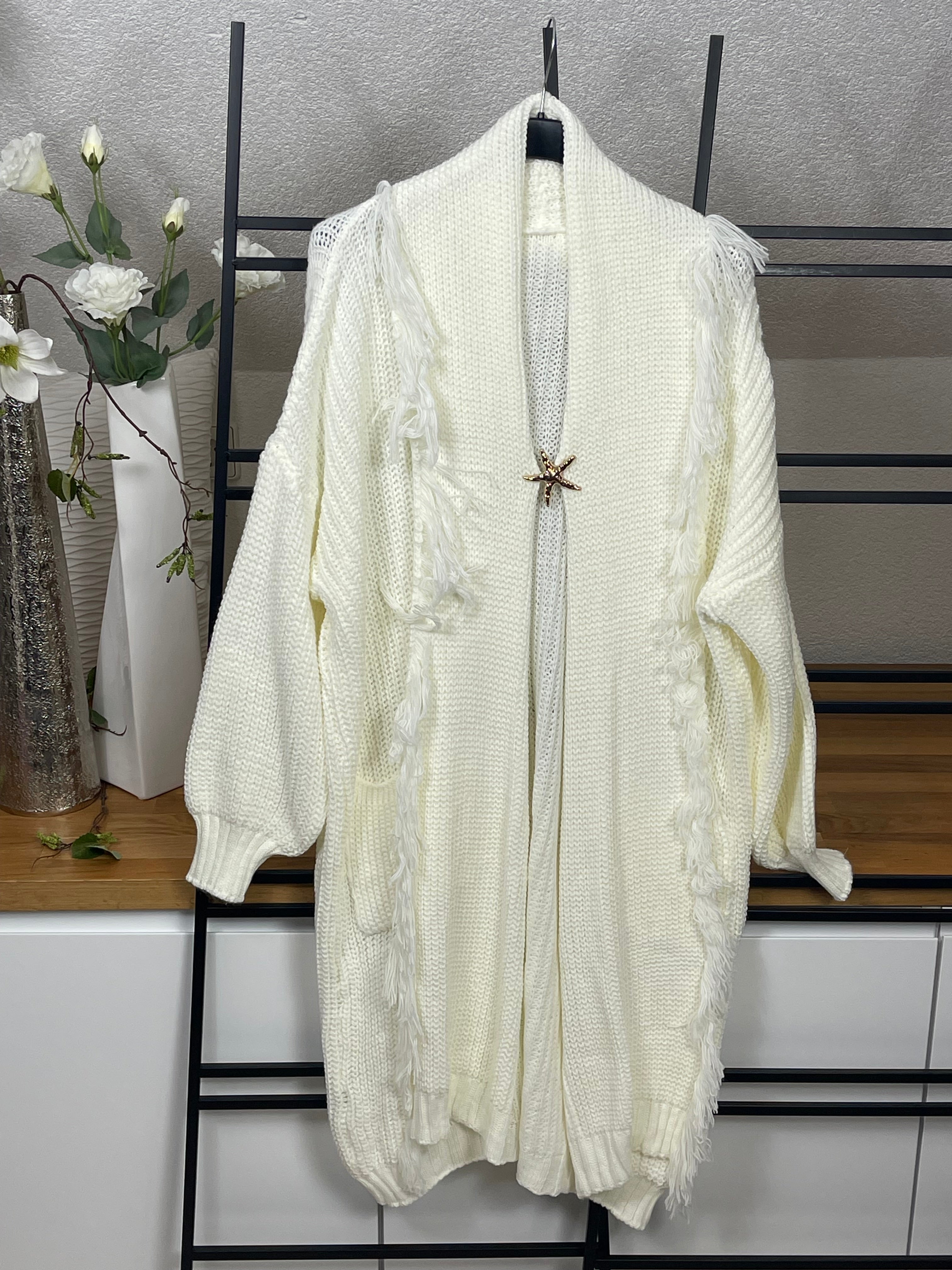 Damen Strickmantel mit Brosche Einheitsgrösse Gr. 38 - 54 in 7 Farben