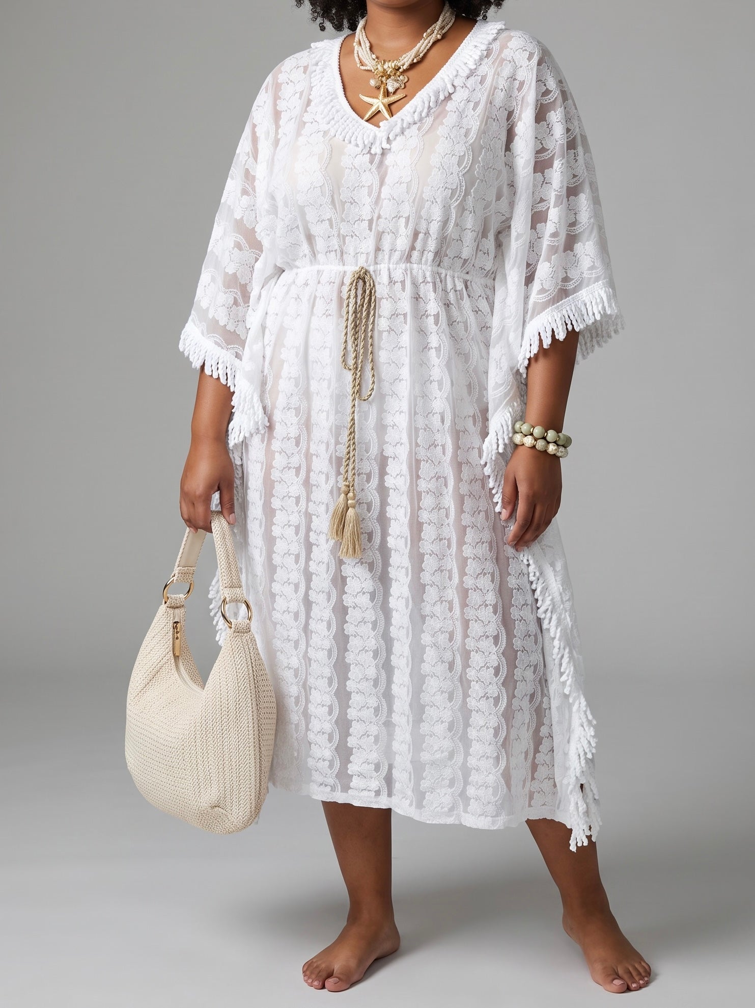 Kaftan - Kleid im „Boho“ Style in weiß
