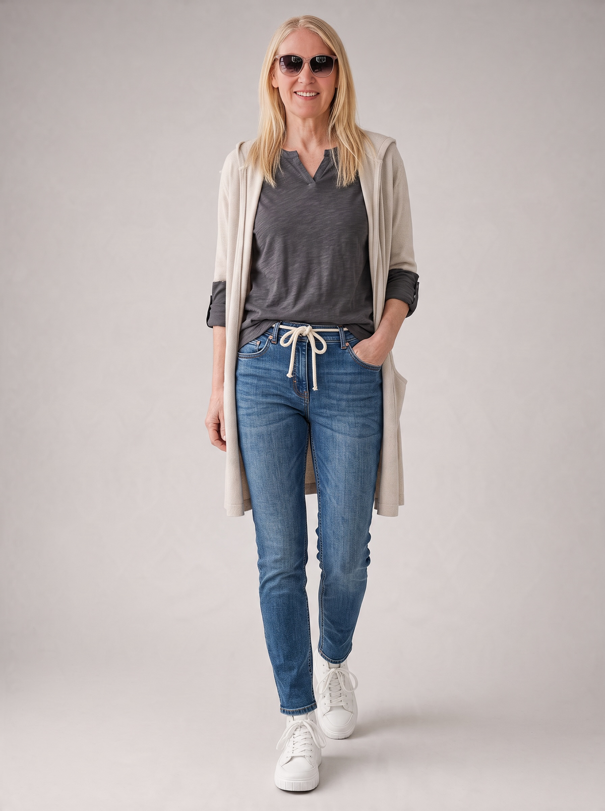 Cardigan mit Kapuze Feinstrick in 2 Farben
