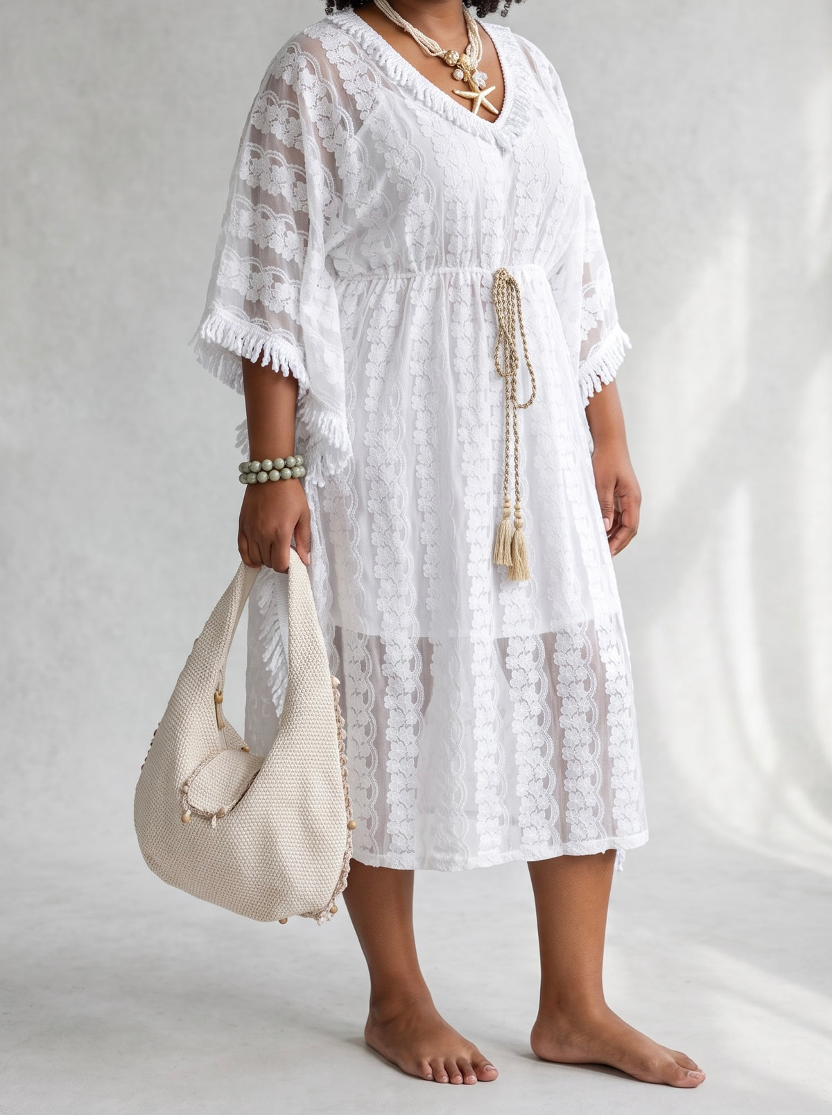 Kaftan - Kleid im „Boho“ Style in weiß