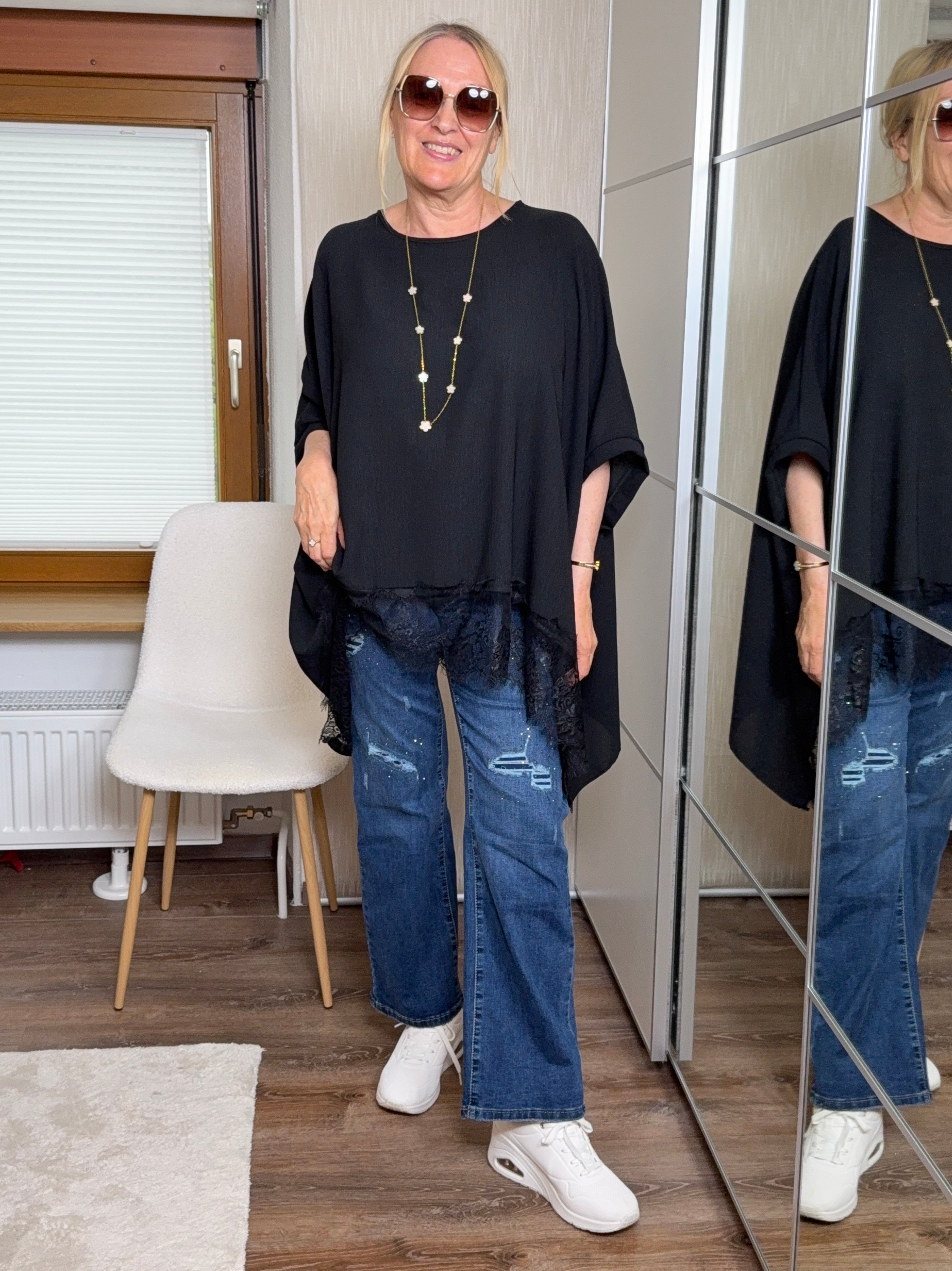 Tunika mit eleganter Spitze Einheitsgröße Gr. 38 - 54 in 3 Farben