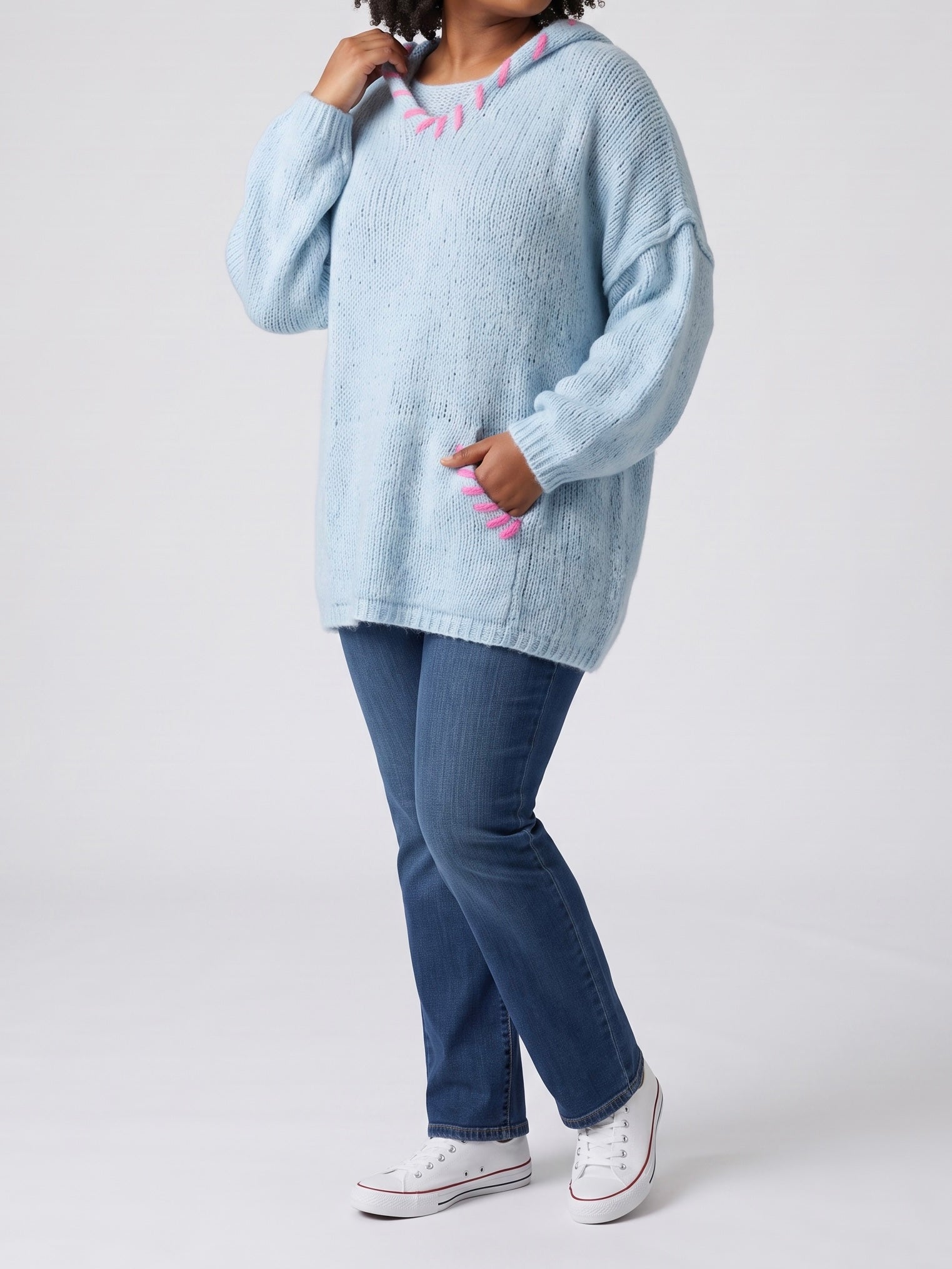Hochwertiger warmer Strick - Hoodie „Stella“ in hellblau