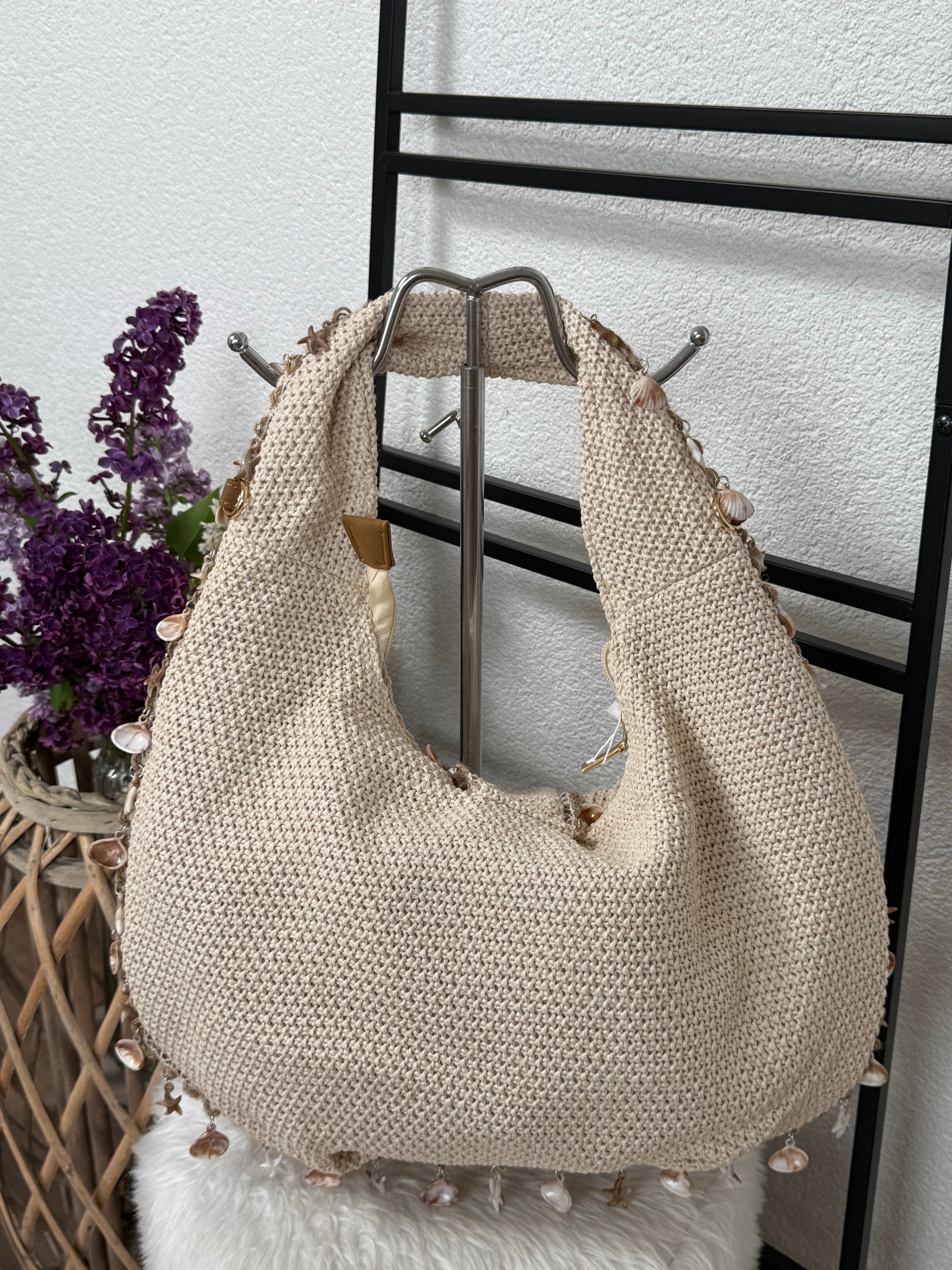 Muschel - Schulter - Tasche „Boho“ in hellbeige