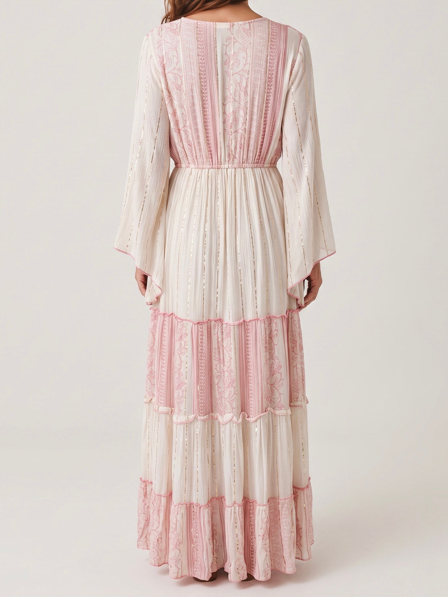 „Boho“ Maxi - Kleid mit Stickerei in creme - rose