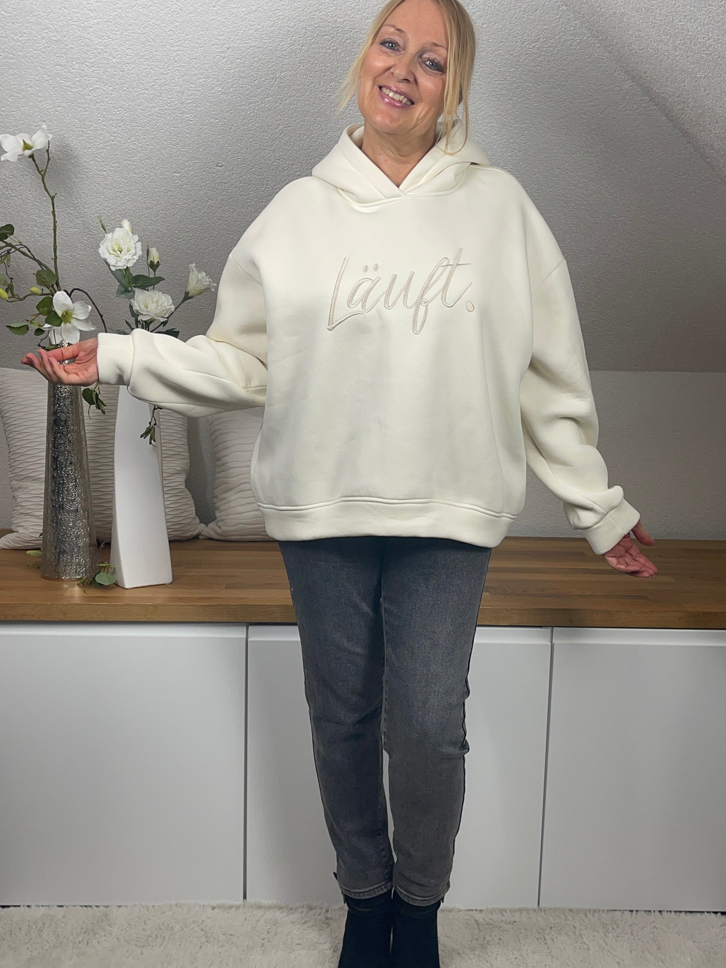 Hochwertiger Damen Hoodie „Läuft“ Einheitsgrösse Gr. 36 - 44 in 2 Farben