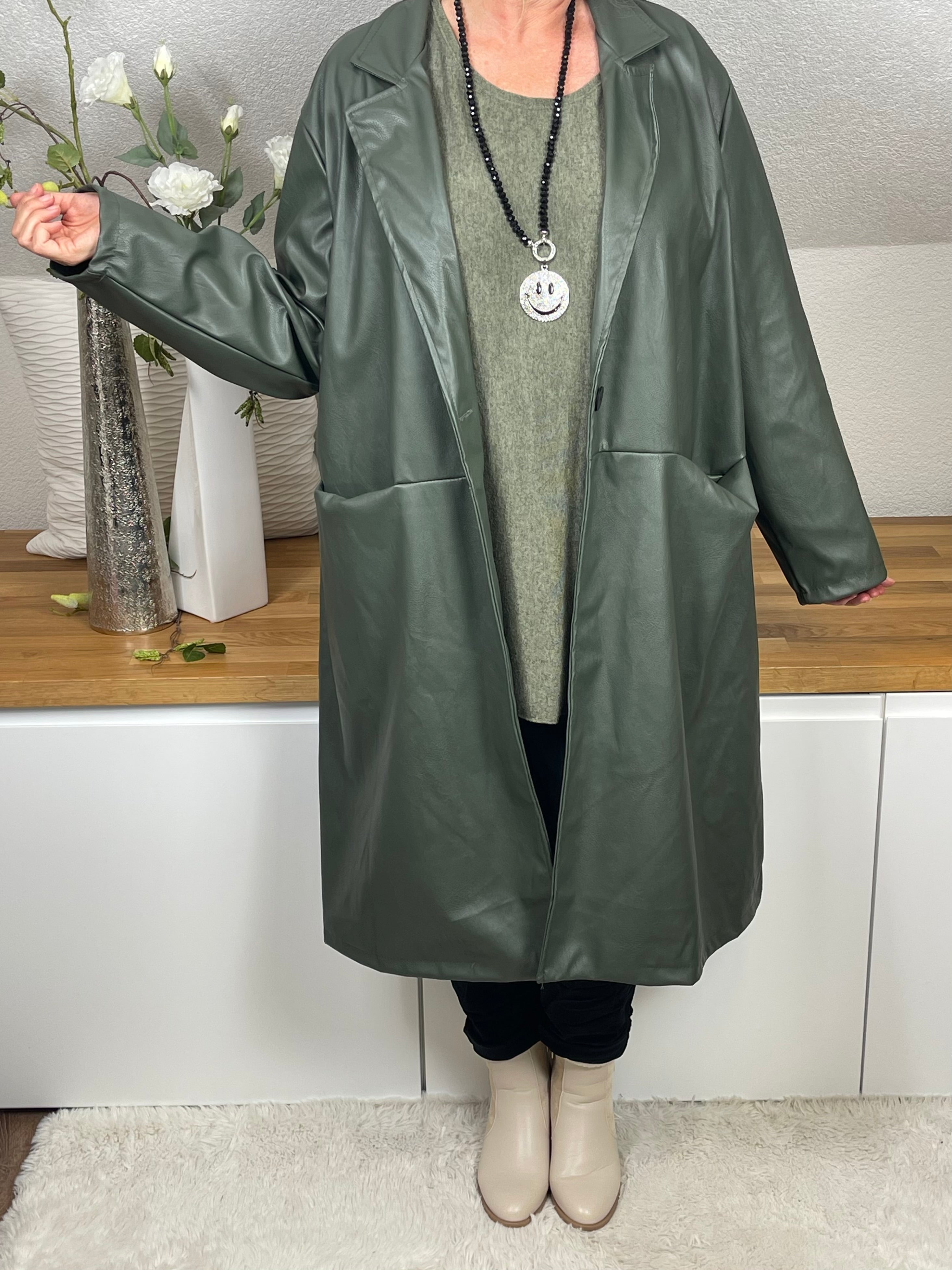 Eleganter Damen Lederimitat - Mantel Einheitsgrösse Gr. 42- 48 in 3 Farben