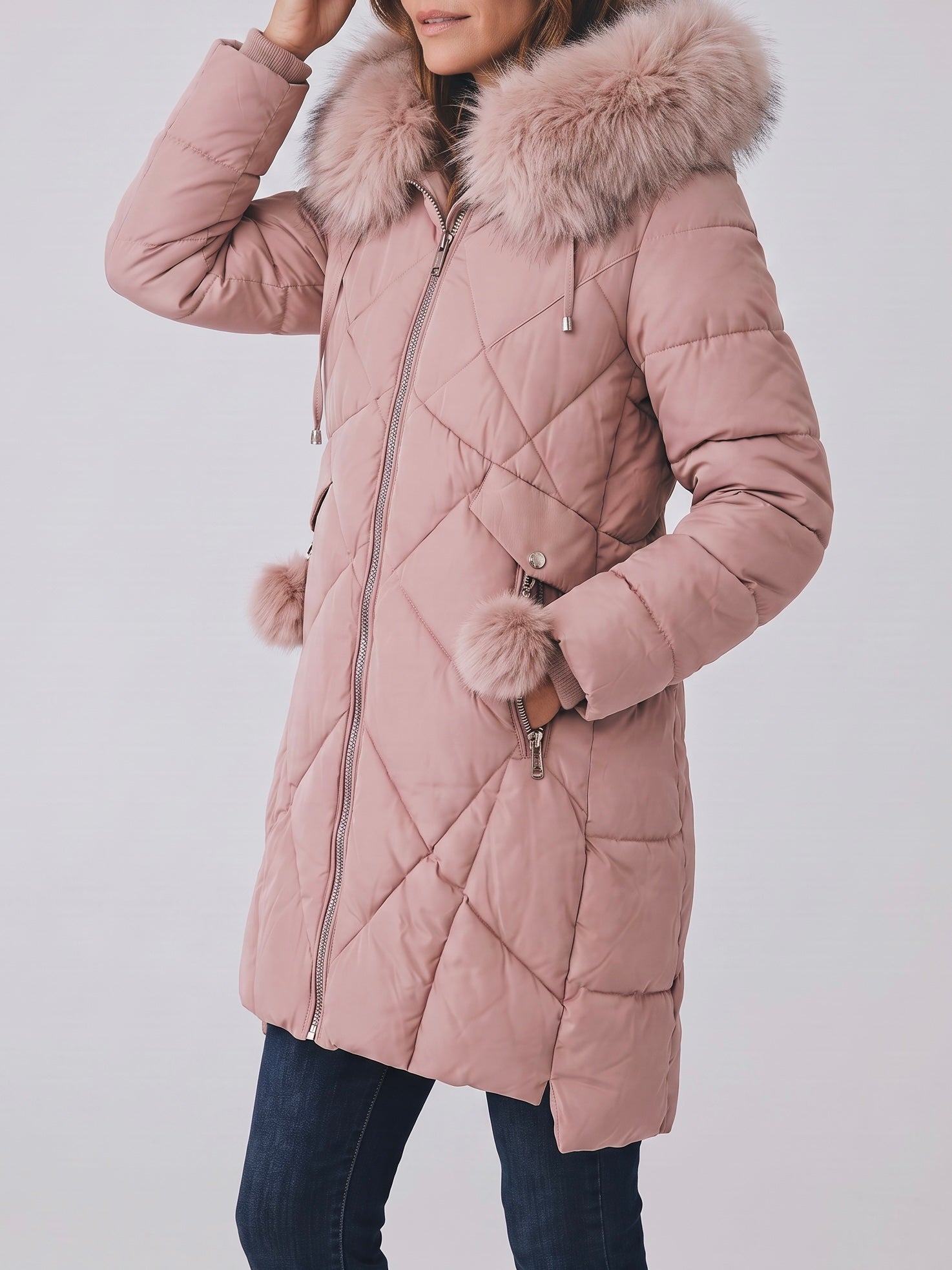 Flauschiger warmer Winter - Mantel in rosa