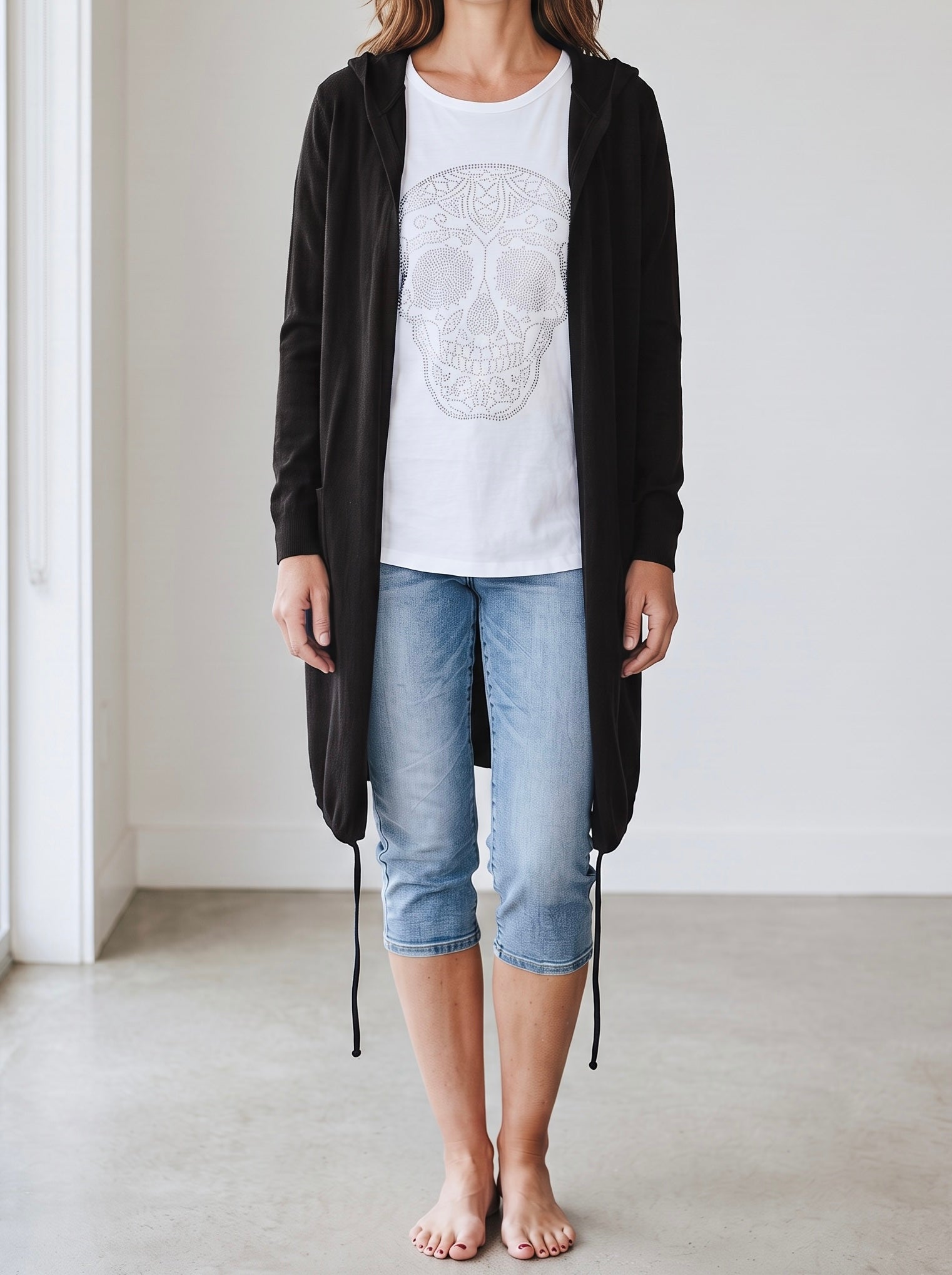 Cardigan „Totenkopf“ in schwarz